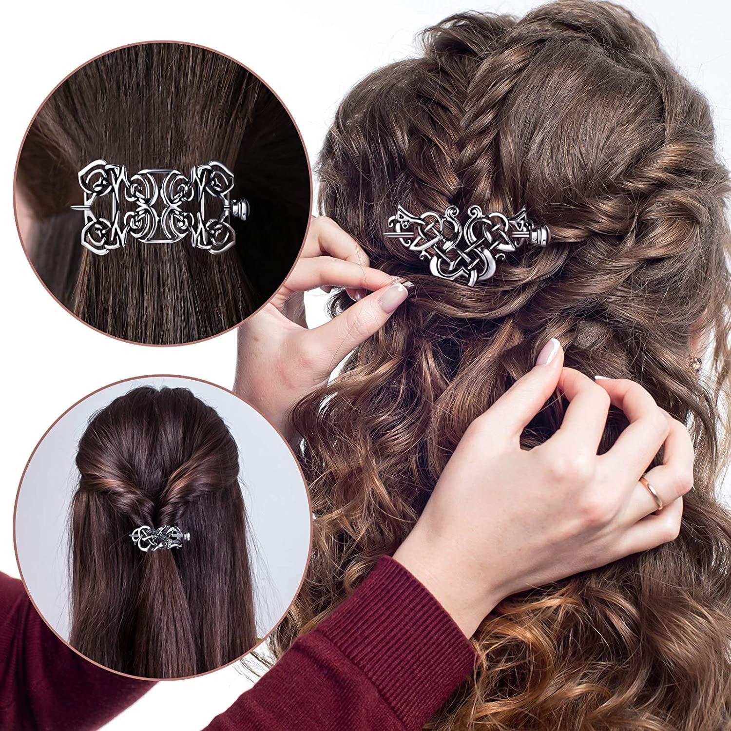 6 Pieces Celtic Hair Slide Hairpin Celtic Knot Hair Stick Vintage Metal Hair  Barrette Hair Clips Hair Pin Hair Accessories for Women Girls (Silver)