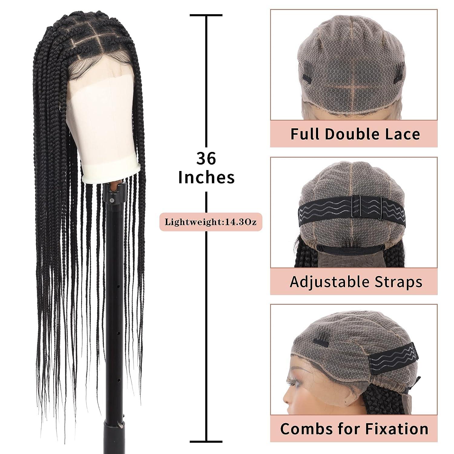 Lexqui 36 Large Square Knotless Box Braided Wigs for Women Full Double Lace Braided  Wigs with Baby Hair Long Black Cornrow Lace Frontal Braids Wig Natural  Looking Synthetic Braided Lace Wigs Black-Large