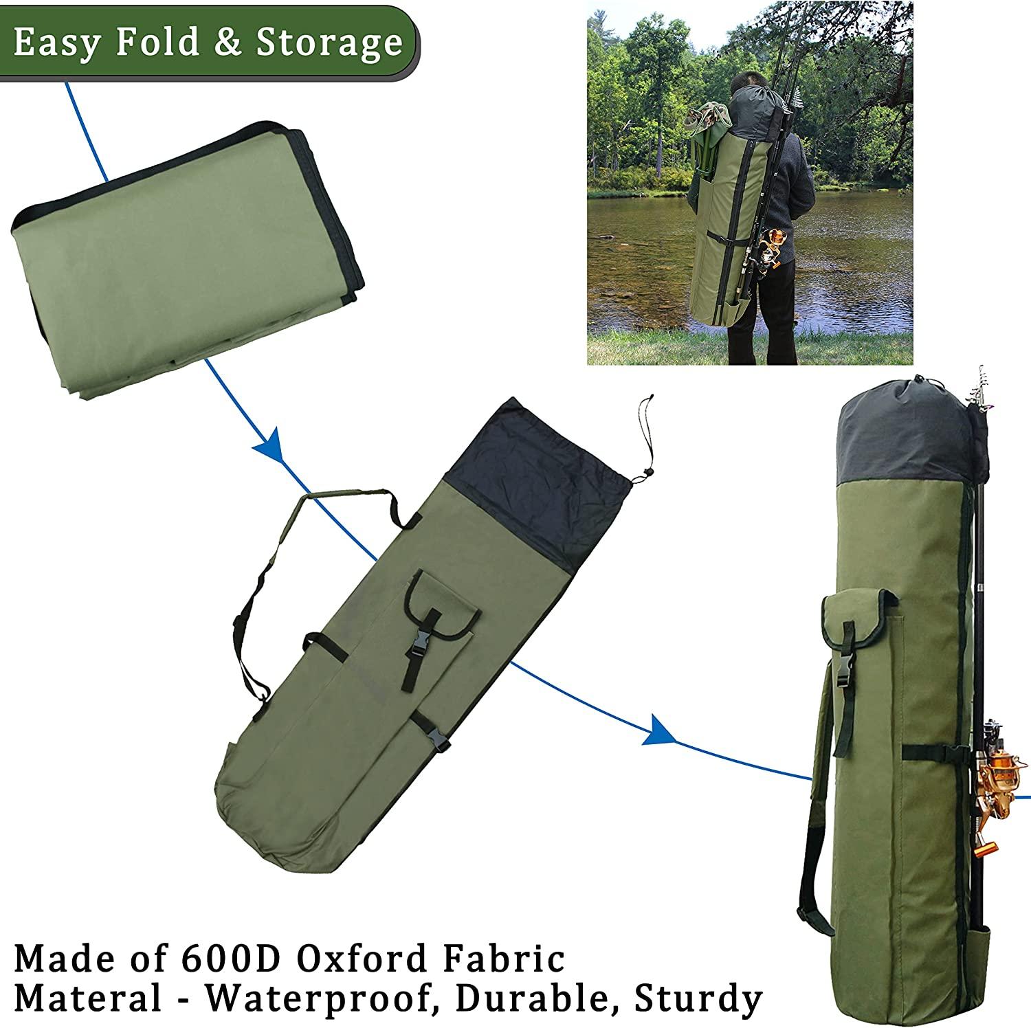 Fishing Rod Bag Pole Holder Fishing Rod Carrier Case Holds 5 Poles Travel  Case Waterproof Lightweight Tackle Box Multifunctional Stand Fishing Bags  Large Capacity Fishing Gear Organizer Gift for Men Khaki Green