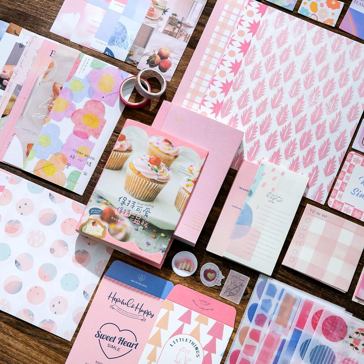 348 Pcs Scrapbooking Supplies Kit, Pink Cute Kawaii Aesthetic Scrapbook Kit  for Bullet Junk Journal, Stationery, A6 Grid Notebook, DIY Journaling  Supplies, Birthday Craft Gift for Teen Girl Kid Women