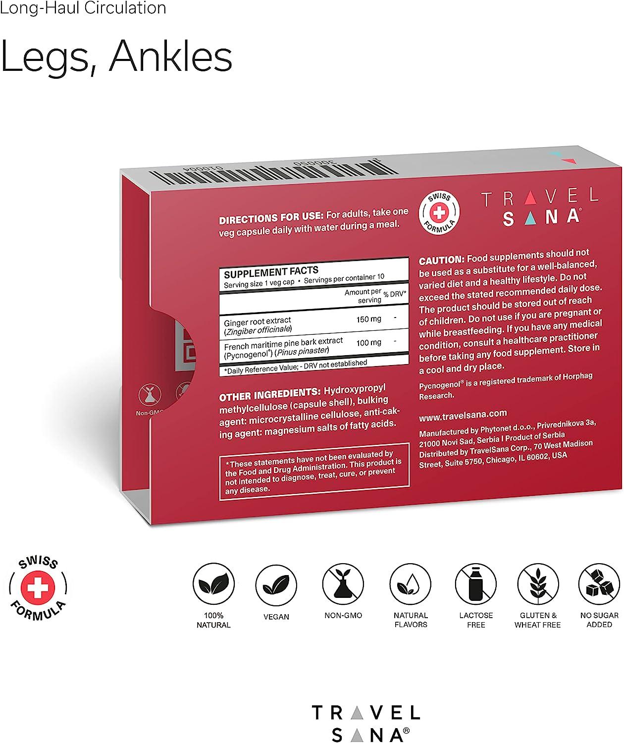 TRAVELSANA LongHaul Circulation Pycnogenol 100mg Reduces Swollen Legs and Ankles Natural