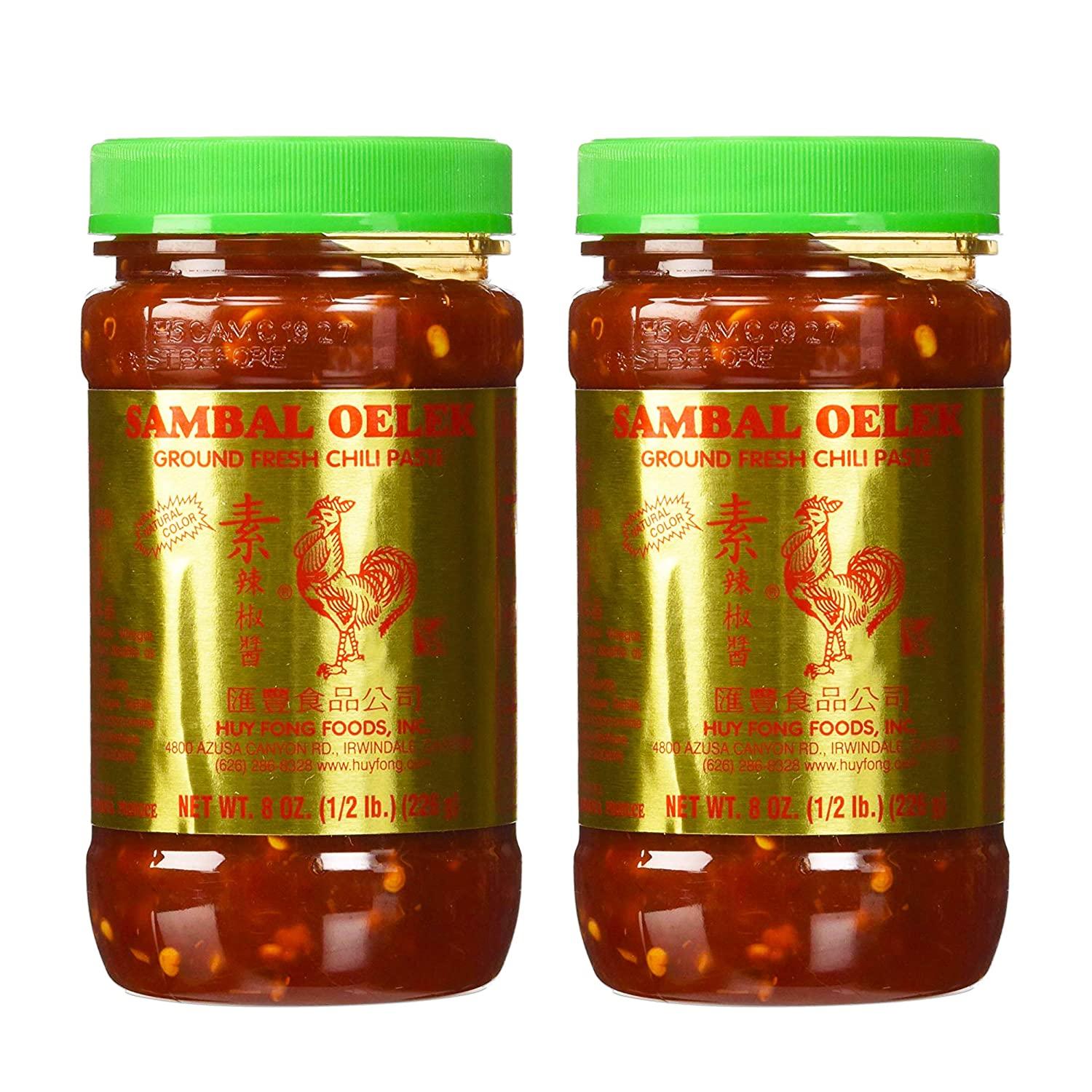 Huey Fong Sambal Oelek Chili Paste 8 Oz (2 Pack) Authentic Indonesian Chili Paste for Spicy
