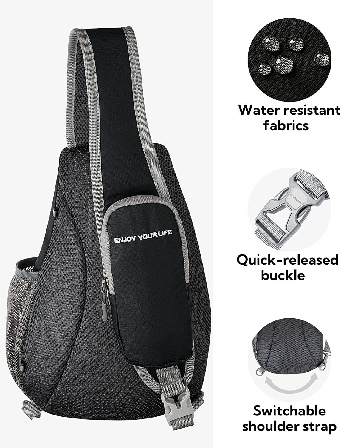 Waterfly Mens Lightweight Anti-Theft Waterproof Casual Sling Chest Crossbody Messenger Shoulder Bag (Black)