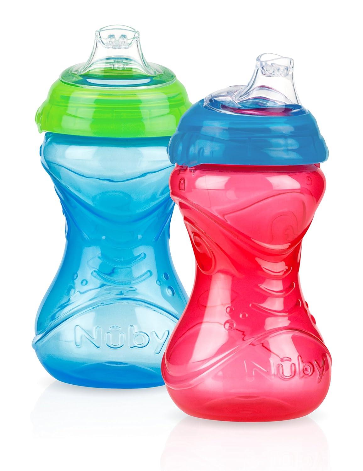 Nuby 3 Piece No-Spill Easy Grip Cup with Flex Straw, Clik It Lock Feature,  Girl, 10 Ounce