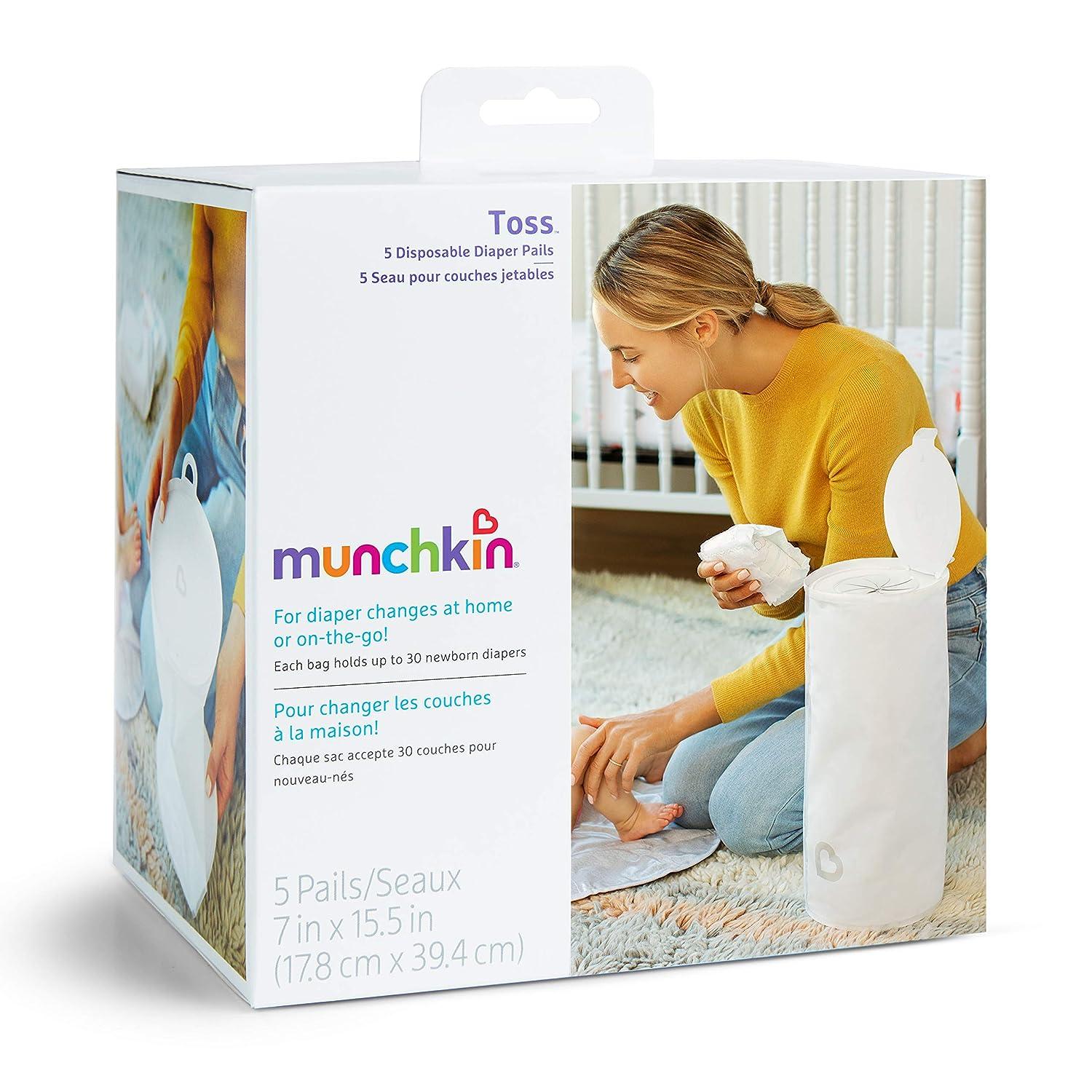Munchkin Toss Portable Disposable Diaper Pail, 5 Pack, Holds 150