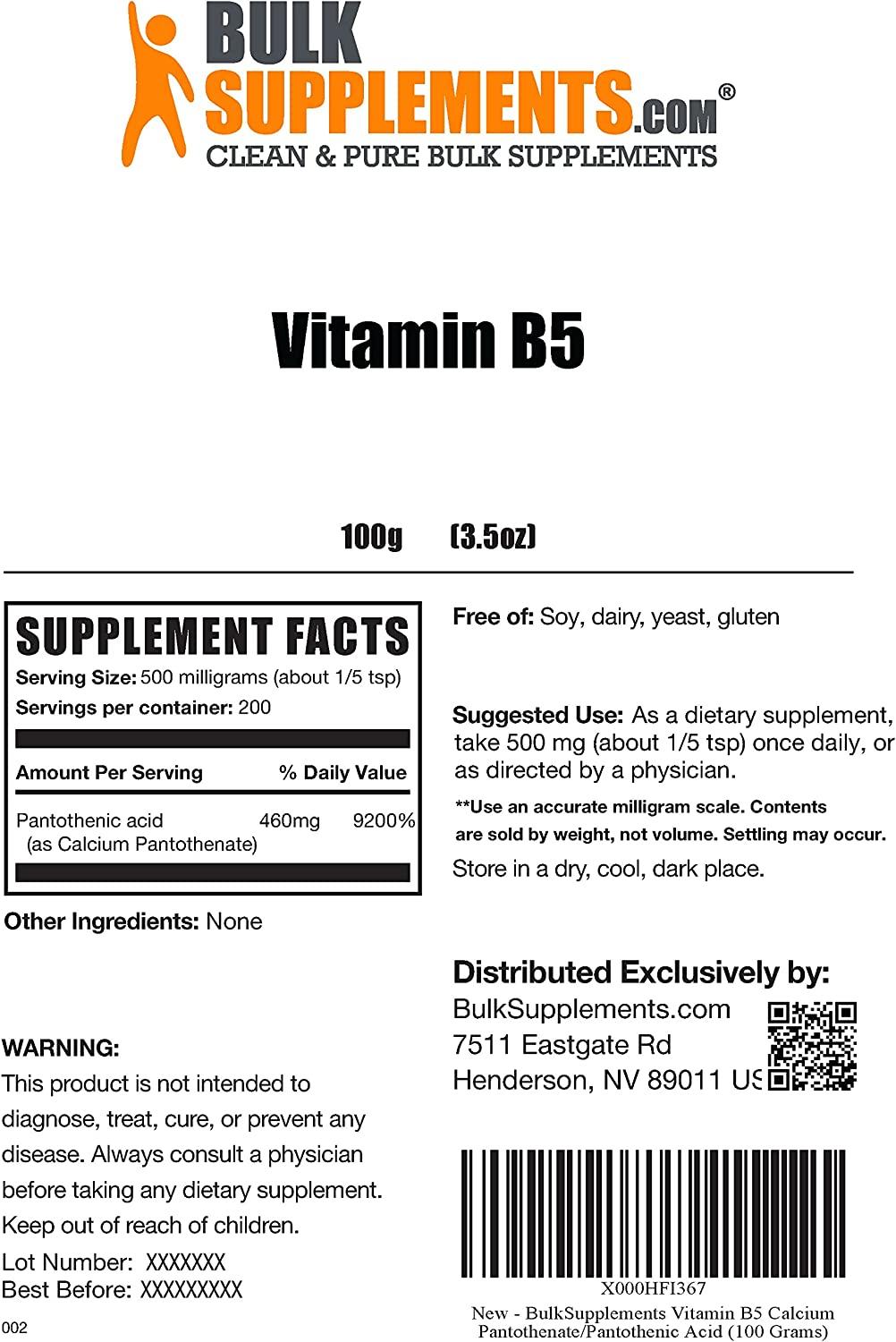 Vitamin B5 Powder Pantothenic Acid 500mg Acne