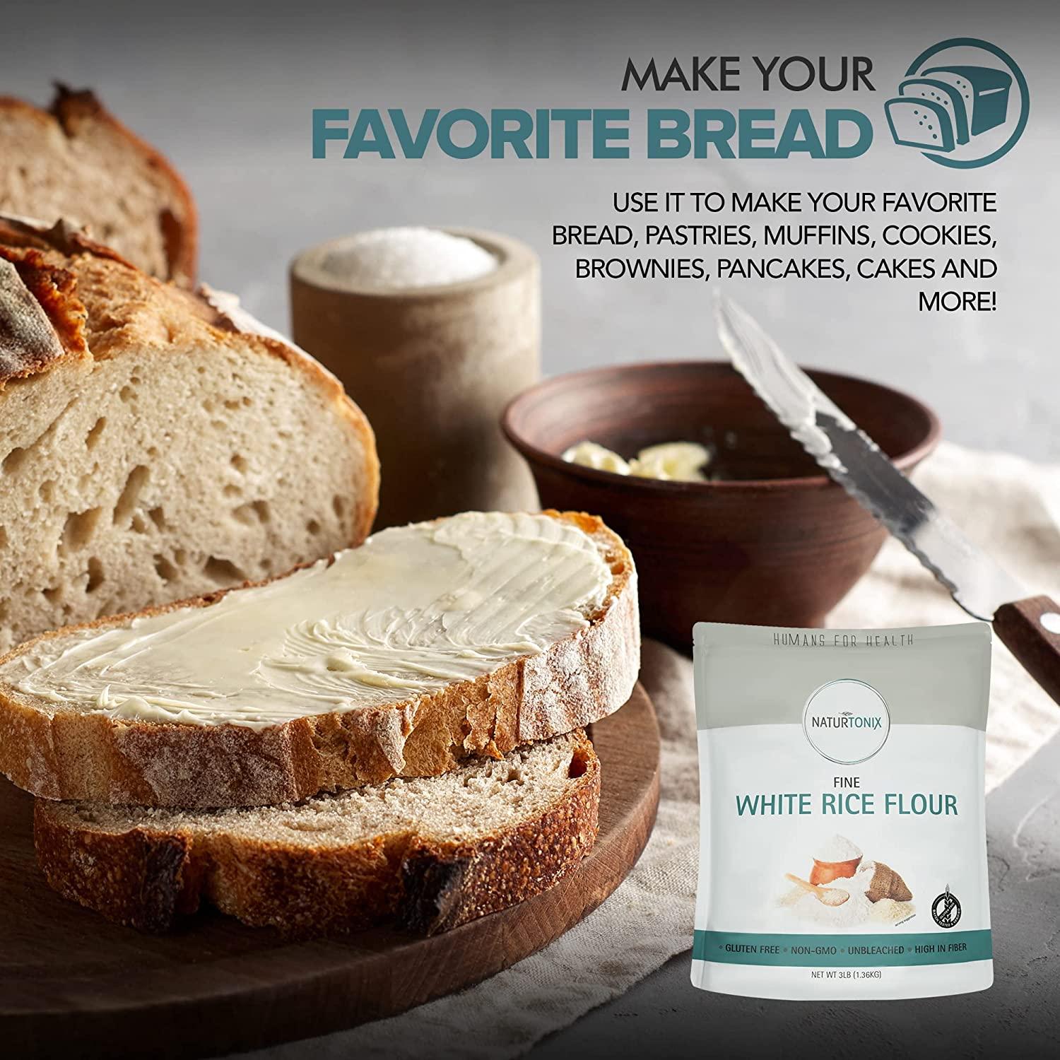 Naturtonix White Rice Flour, 3 LB Resealable Pouch, Perfect for Gluten Free Baking, Non GMO and