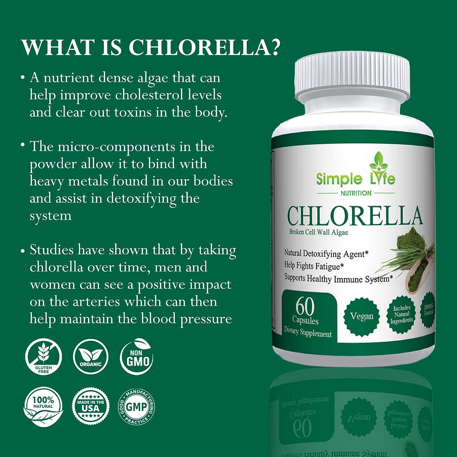 Simple Life Nutrition Organic Chlorella Capsules Cracked Cell Wall