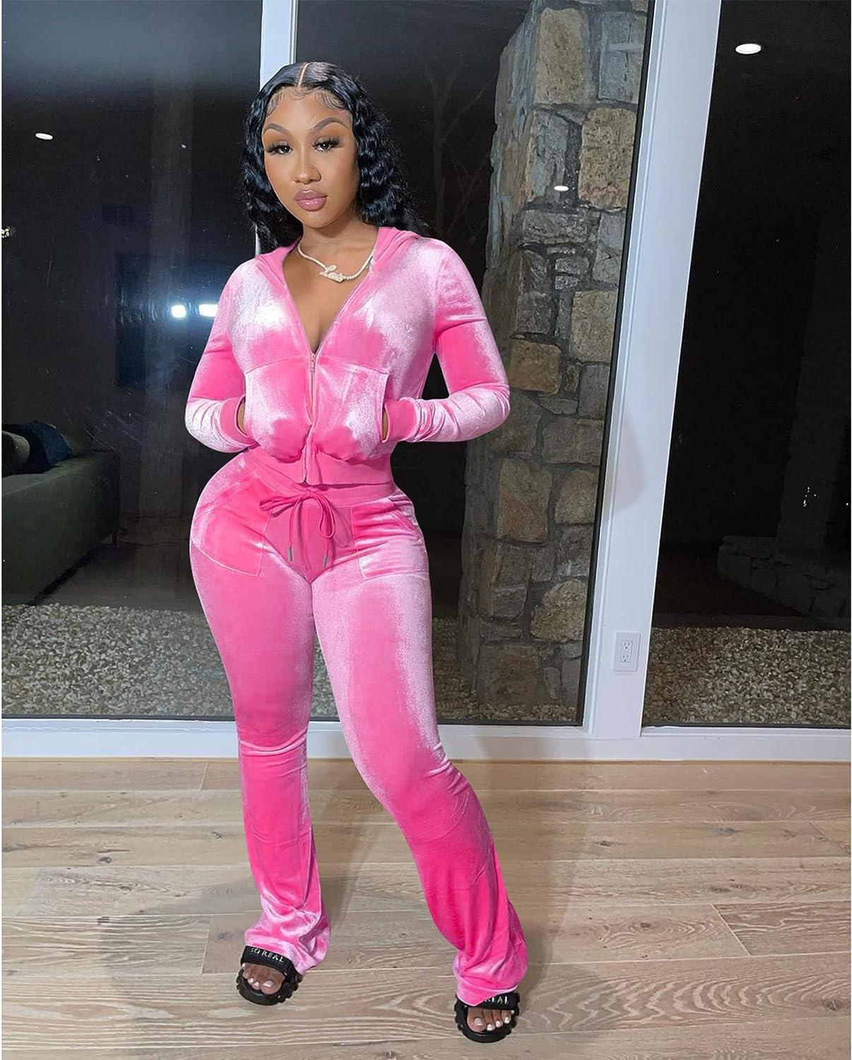 yidengymx Womens Velour Tracksuit Two Piece Outfits for Women Long