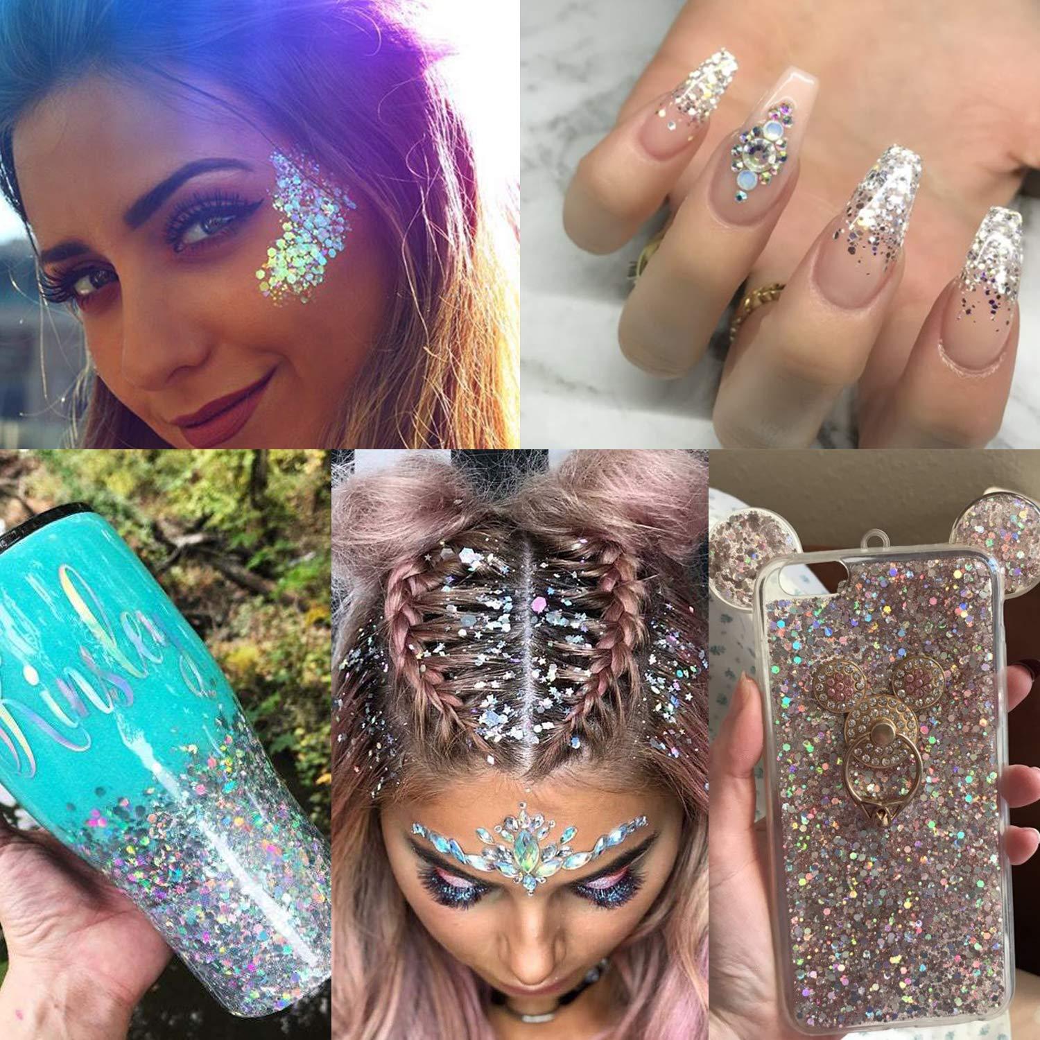 Silver Holographic Chunky Cosmetic Glitter Body Hair Face Eye Nail for