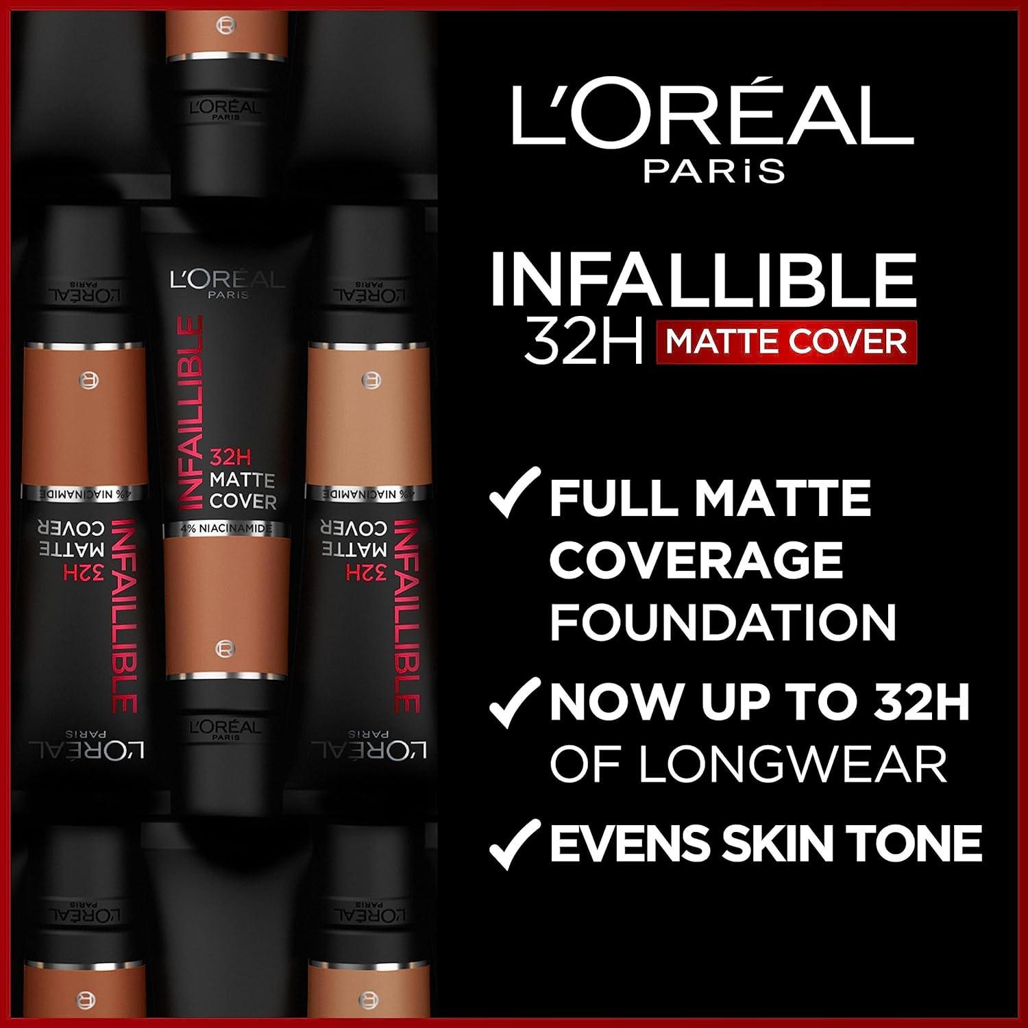 L'Oreal Paris Cover Liquid Foundation With 4% Niacinamide Long Lasting  Natural Finish Available in 20 Shades SPF 25 Infallible 32H Matte Cover  Shade 380 30ml