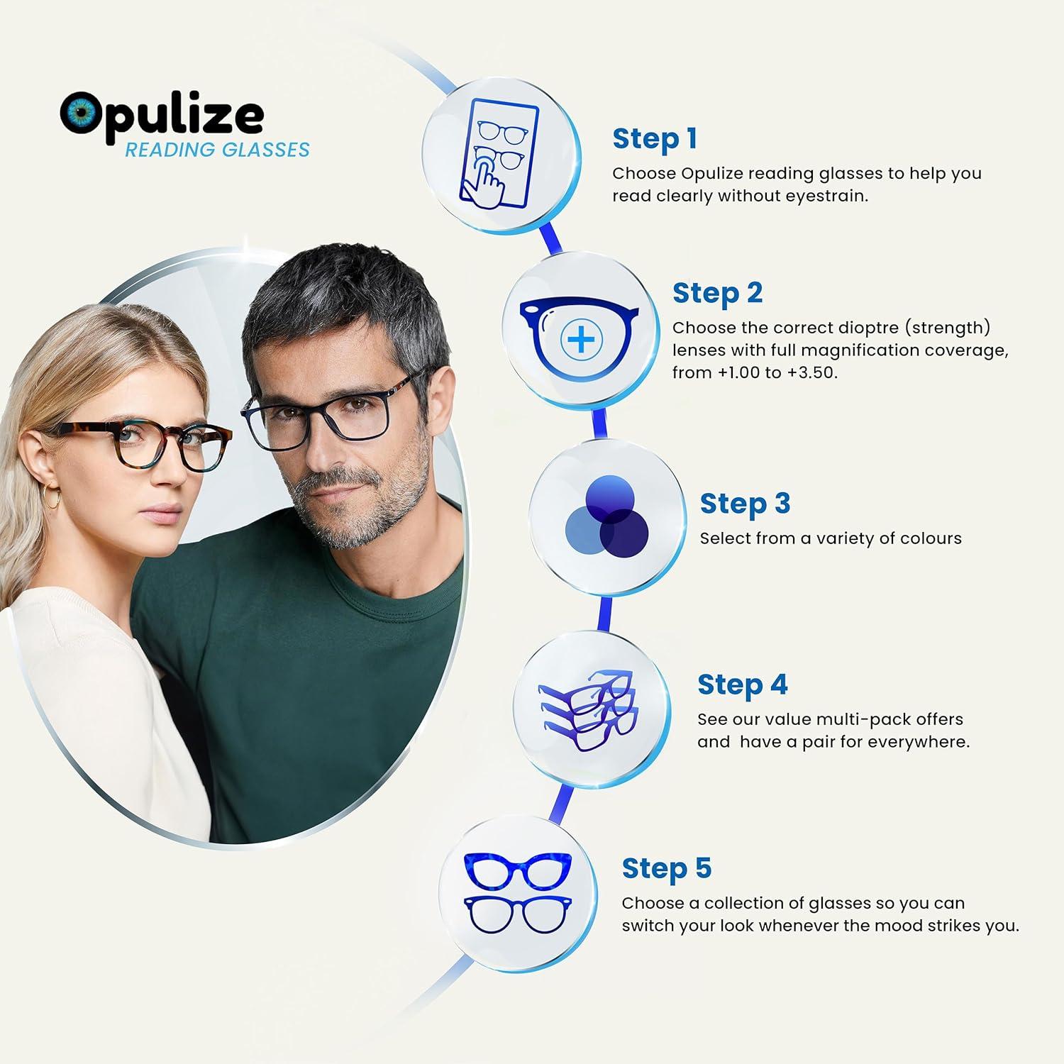 OPULIZE Max Reading Glasses - Classic Large Rectangular Frame - Men Women Unisex - R78, Blue & Grey - 2 Pairs, 1.50 Dioptrie - View #5