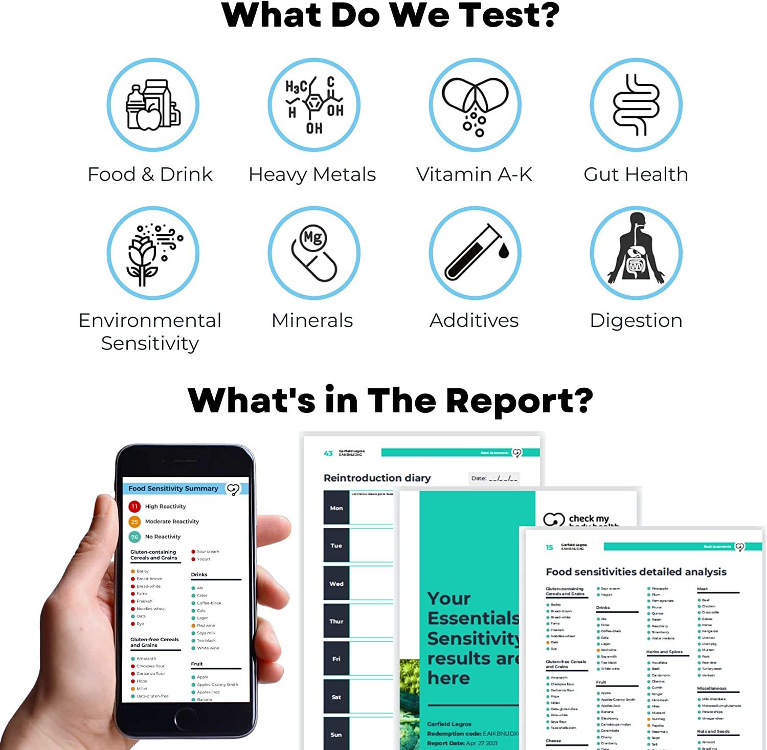 Body Health Food Sensitivity Test Kit Bioresonance Technology, 970 Sensitivities, Quick & Easy
