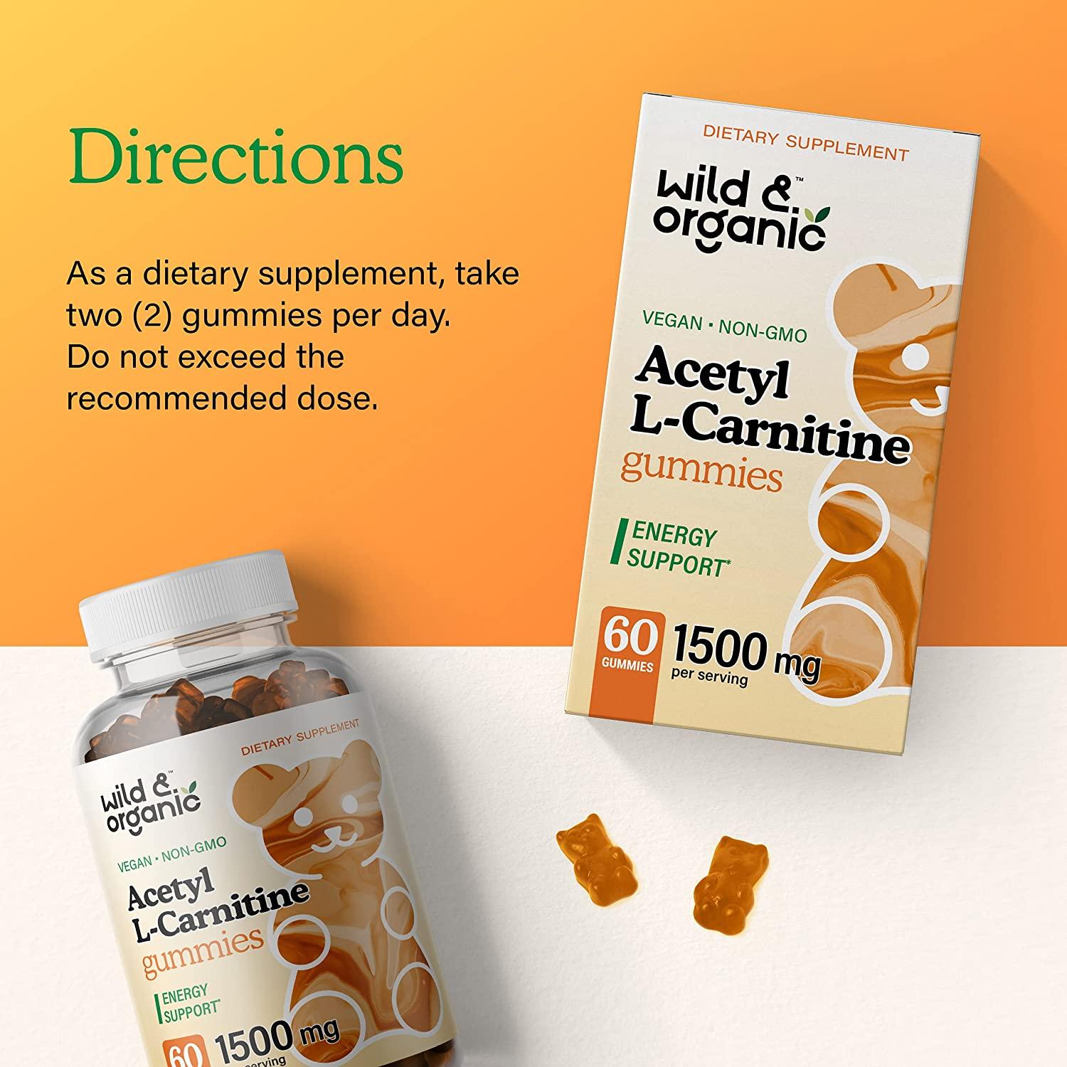 Wild Organic Acetyl LCarnitine Gummies 1500mg ALCAR for Energy, Metabolism & Immune Support