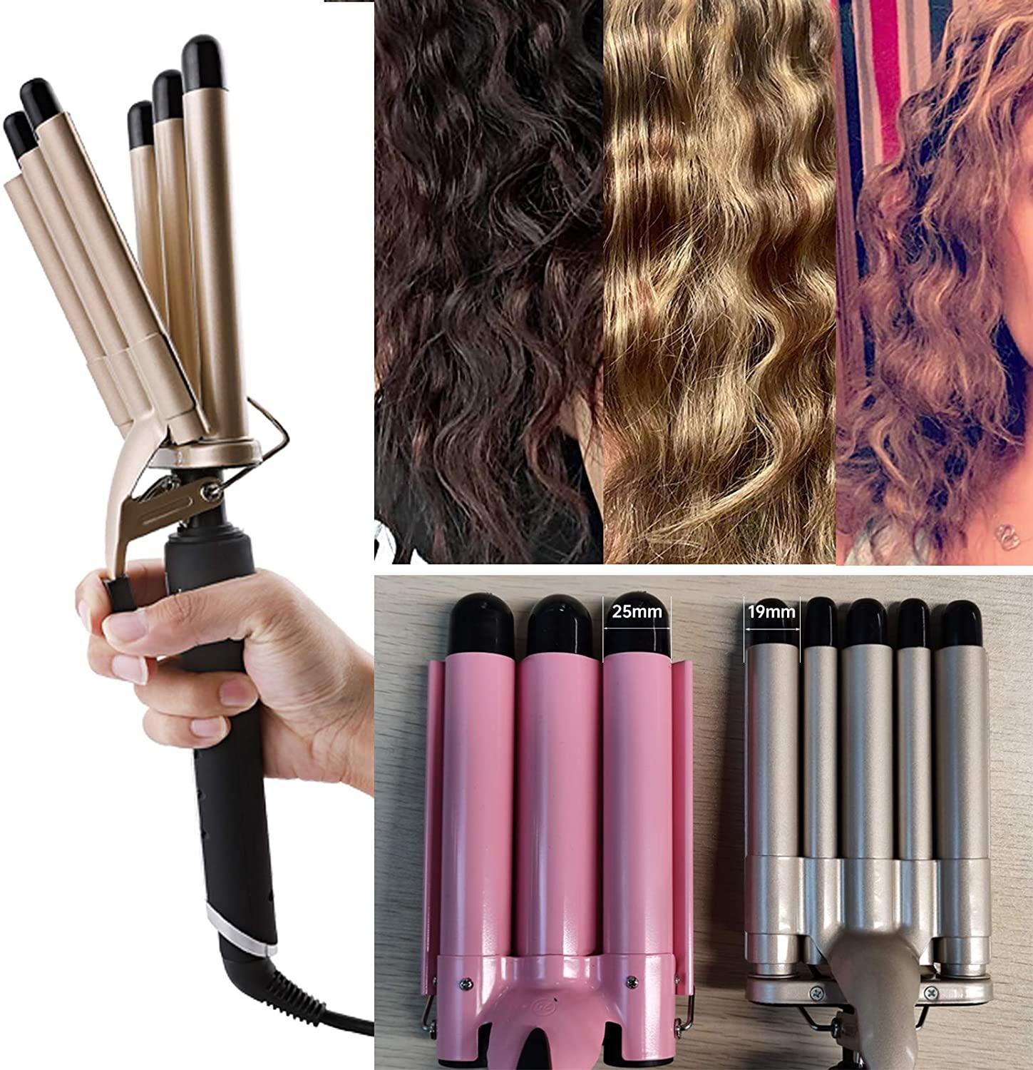 Charites Digital Hair Crimper Hair Iron for Women - 3/4-Inch (19mm) Small  Hair Waver Iron, 5-Barrel Hair Curling Iron Wand Crimping Iron for Hair,  LCD Temperature Display Dual Voltage 19mm Gold