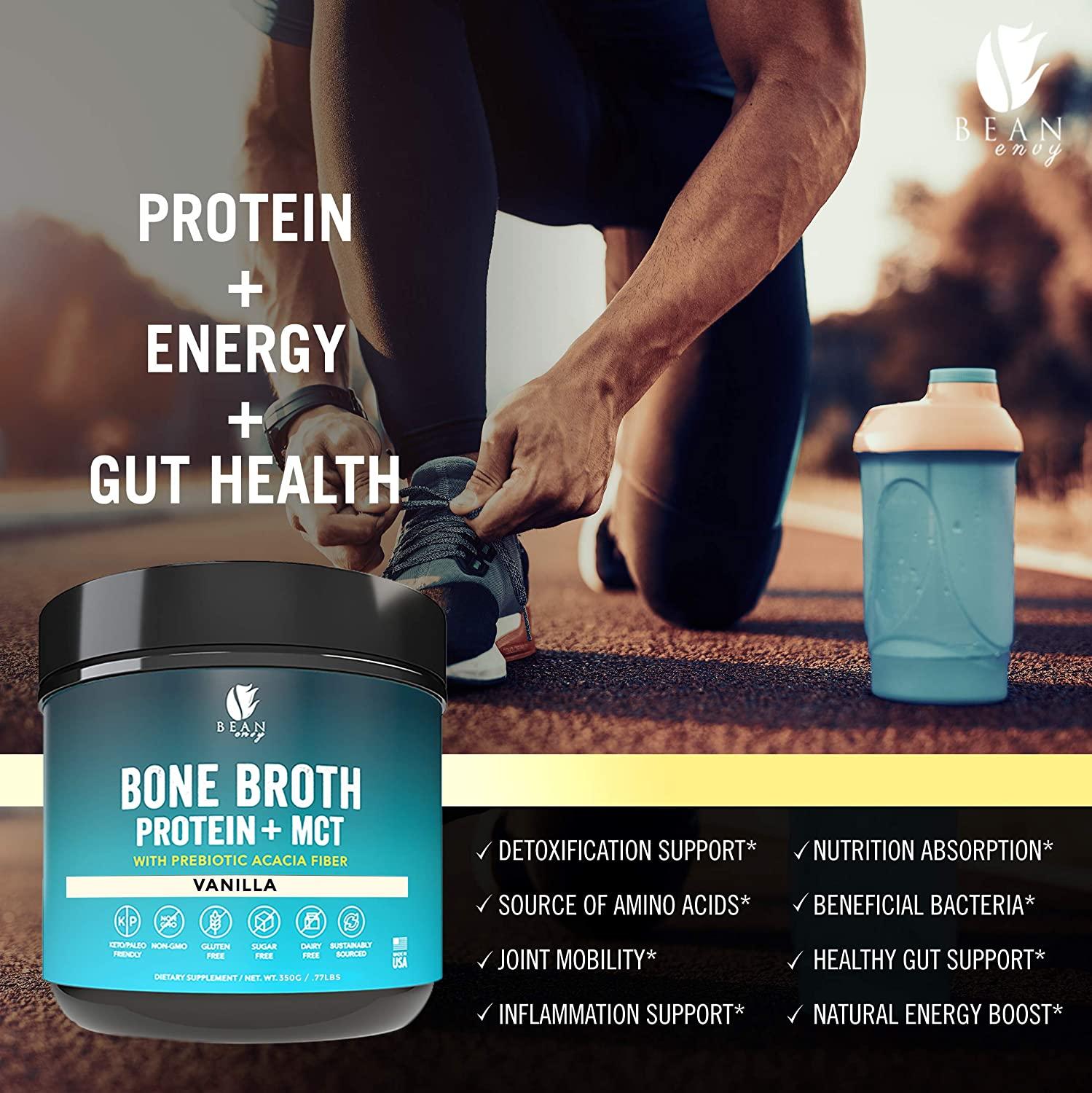 Bean Envy Bone Broth Protein Powder with MCT Oil and Acacia Fiber 12.32oz Vanilla Joint