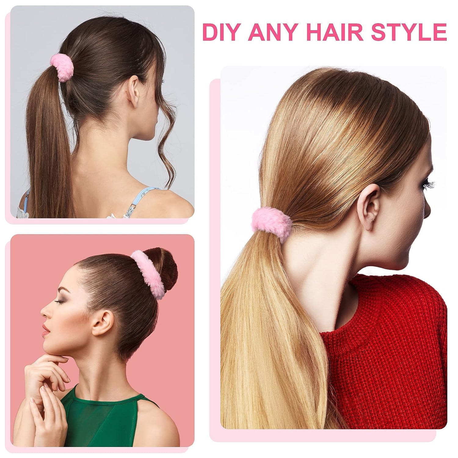 OIIKI Pink Fuzzy Hair Scrunchies - 14pcs Faux Rabbit Fur