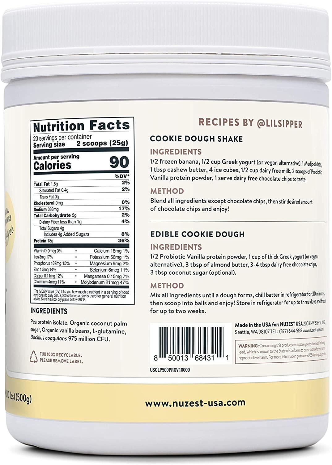 Probiotic Vanilla Clean Lean Protein by Nuzest Digestive Support, Pea Protein Powder with