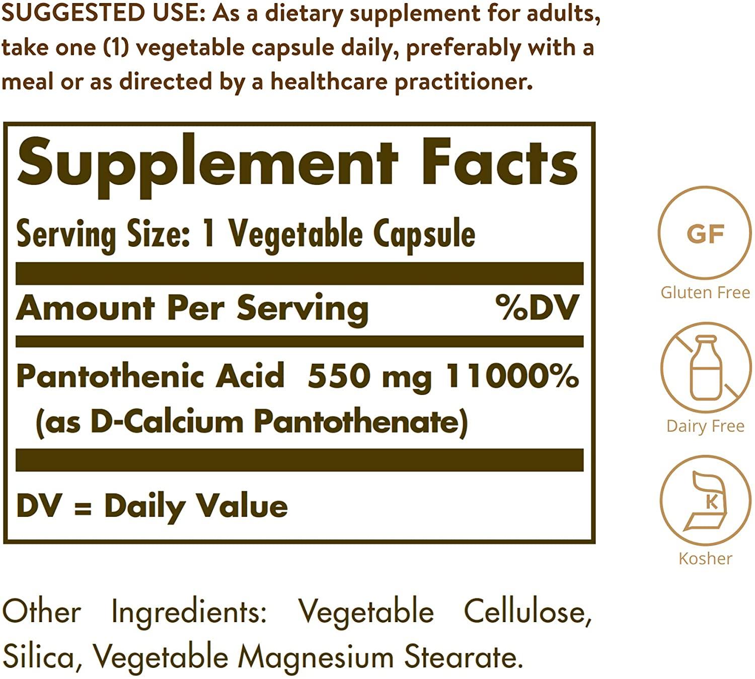 Solgar Pantothenic Acid 550 mg 100 Vegetable Capsules