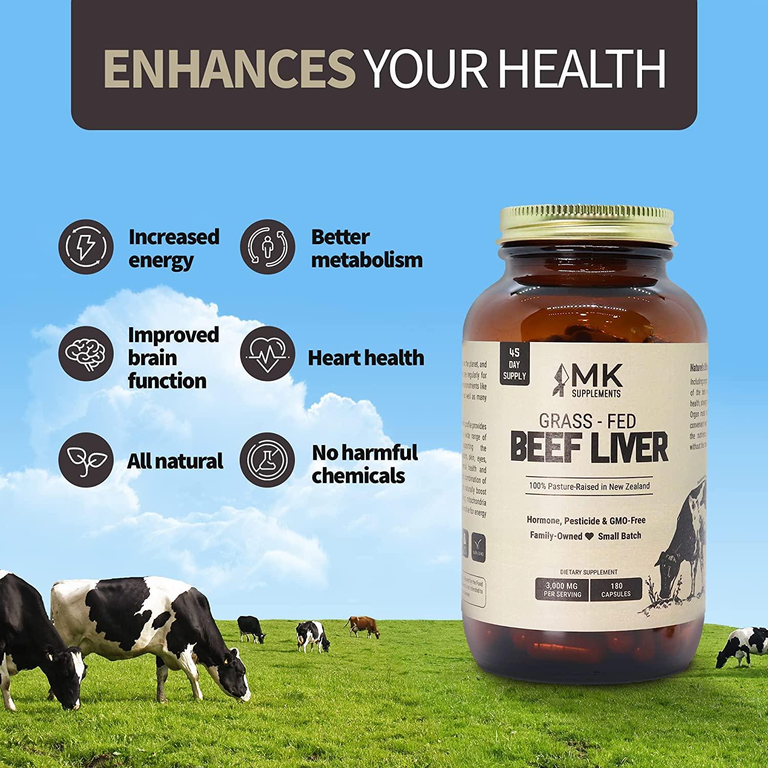 MK Supplements GrassFed Beef Liver 3000mg 180 Capsules 100