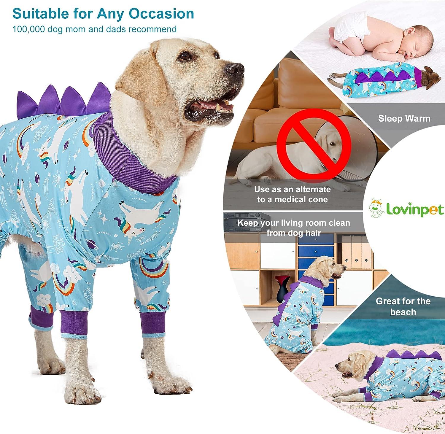 LovinPet Large Dog Pajamas - Anti Licking Dog Recovery Clothes, Kightweight  Onesie, Starlight Rainbow/Wild Horse Prints Dog Clothing, UV Protection,  Adorable pet PJ's/Large Large Blue