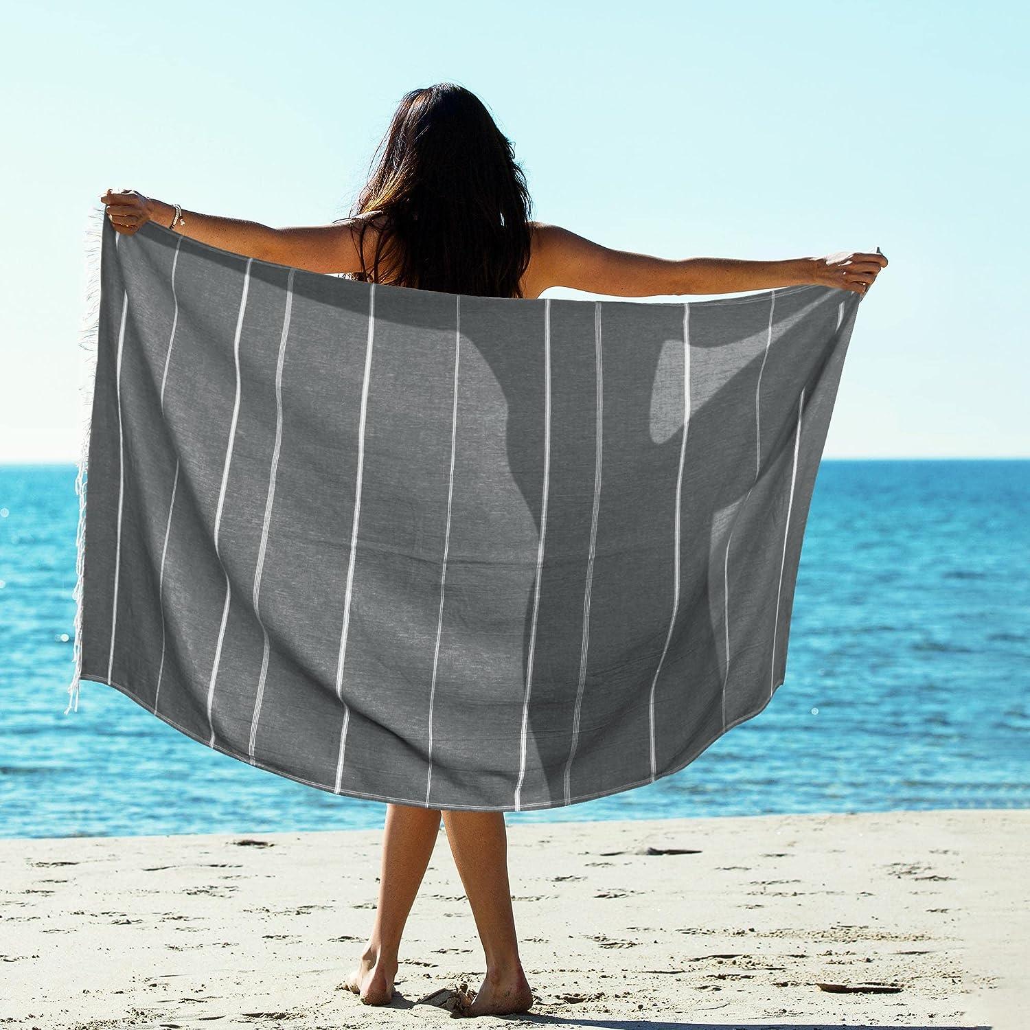 2 Packs Cotton Turkish Beach Towels Sand Free Quick Dry Oversized