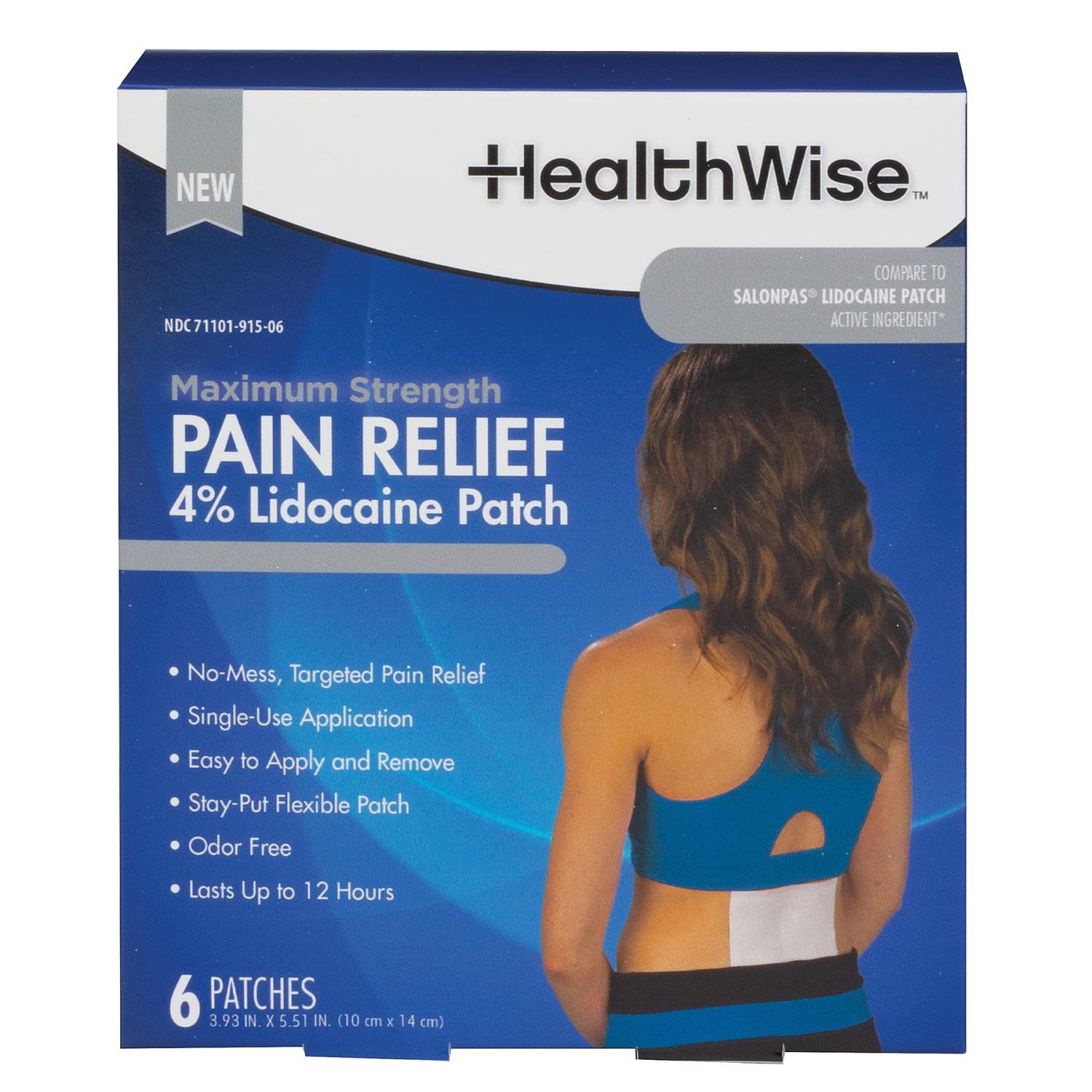 HealthWise Maximum Strength Pain Relief 4 Lidocaine Pain Relief Patch