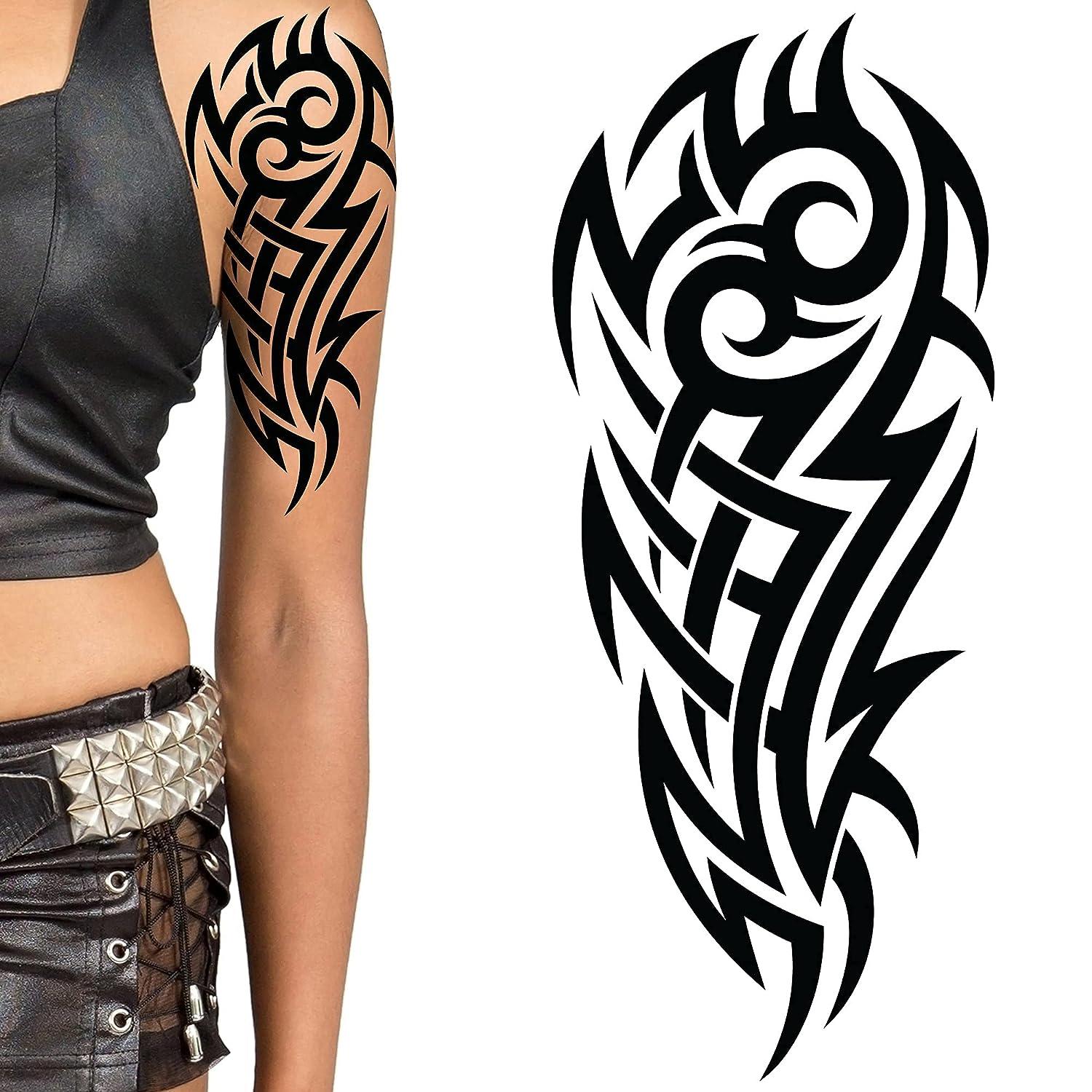  4 Pack Stick on black temporary tattoo maui tribal body art  sticker transfer for arms shoulder aztec polynesian samoan hawaiian for  adult men and women (4 x all tribal tattoo