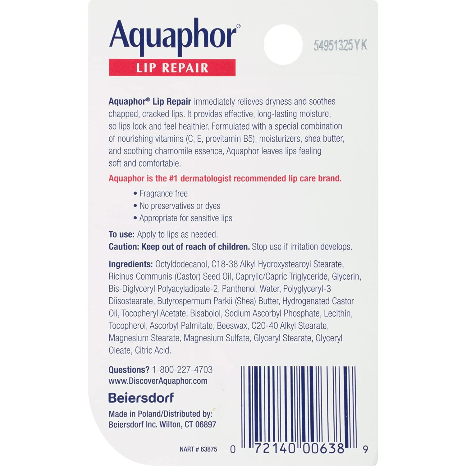 Aquaphor Lip Repair Immediate Relief Fragrance Free .35 fl oz (10 ml)