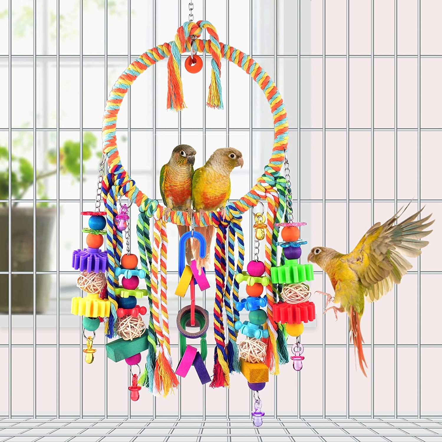 Katumo Bird Swing Toy with Colorful Chewing Toys for Lovebirds, Finches