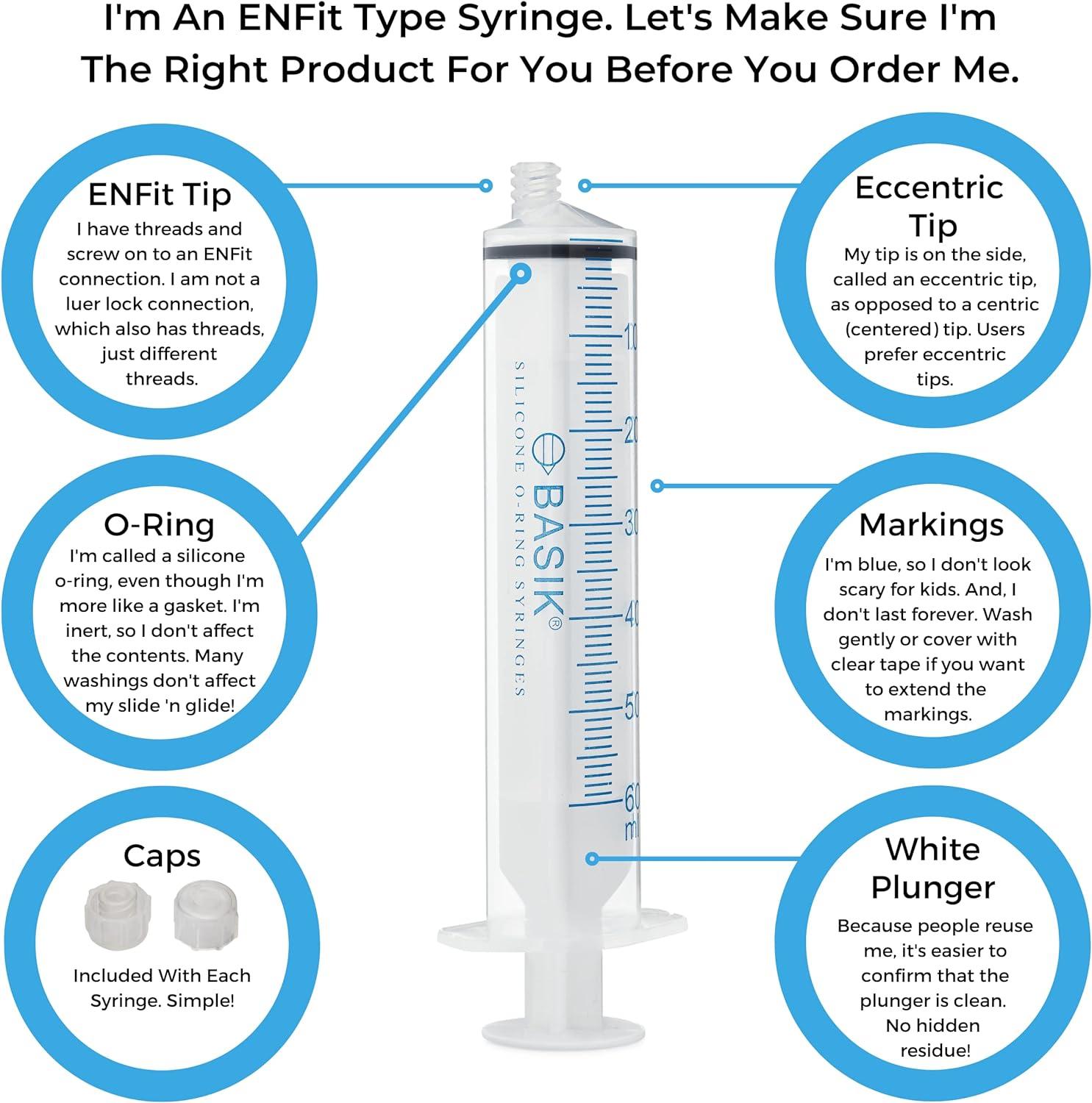 UrnConcern 60ml Enteral Feeding Syringe ENFIT with Caps 60cc Syringe