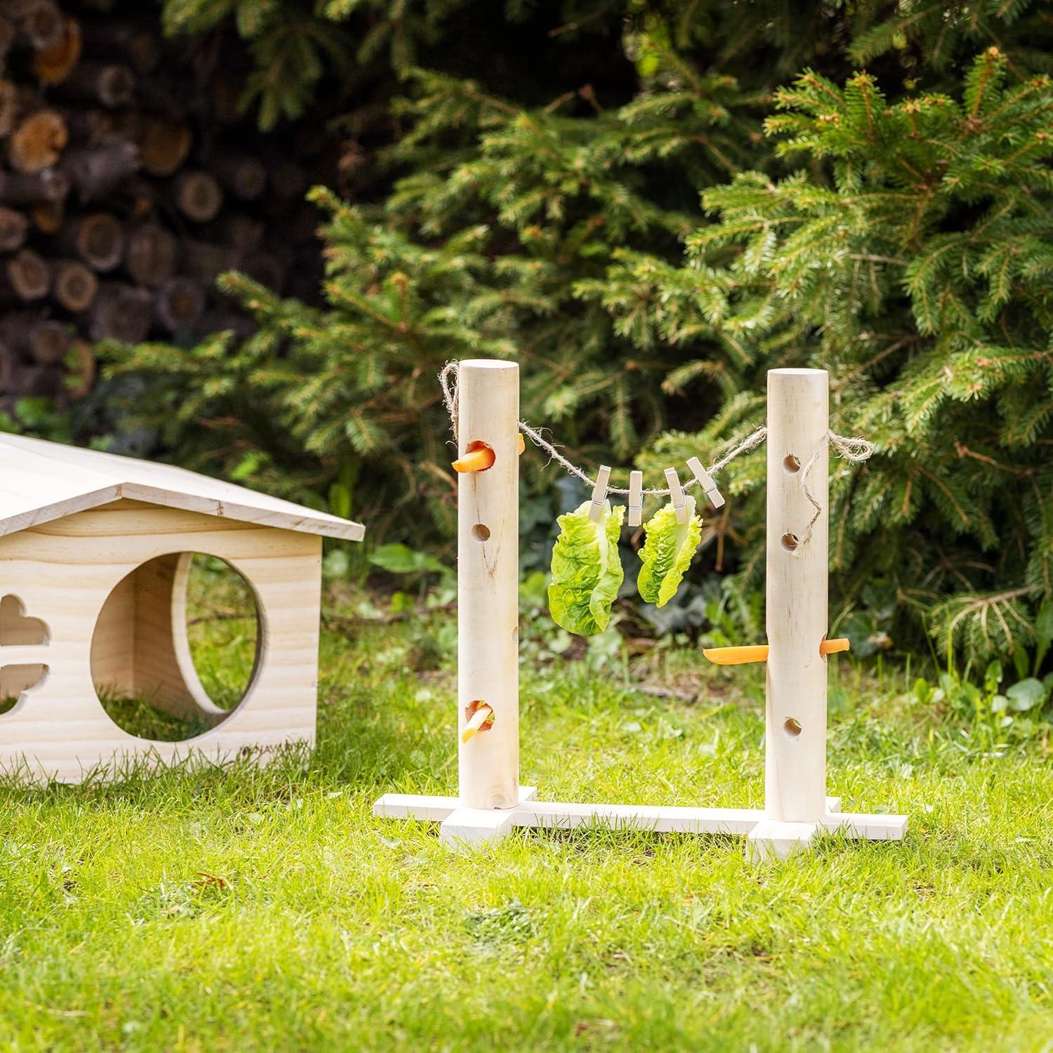 Navaris Wooden Rabbit Feeder Station Wood Feeding Holder for Bunny