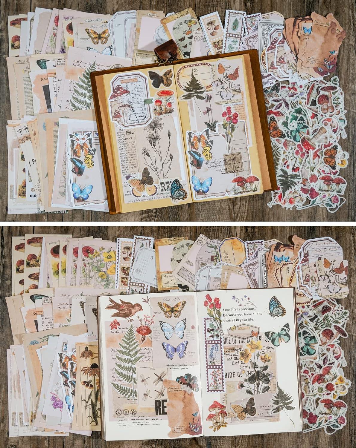 Knaid Vintage Scrapbook Supplies Pack (200 Pieces) for Junk Journal Bullet  Journals Planners Botanical Paper Stickers Craft Kits Aesthetic Cottagecore  Collage Album (Nature)