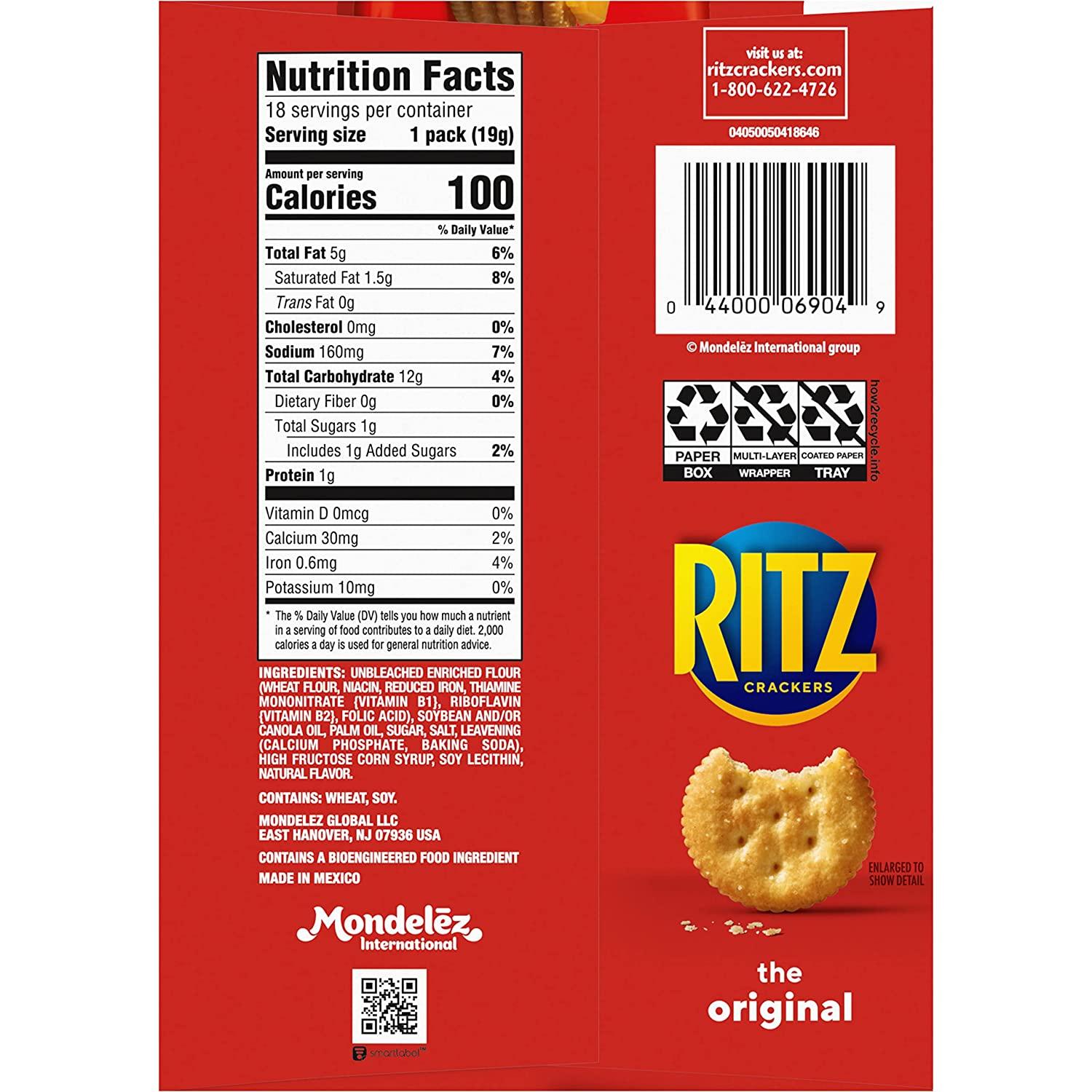 RITZ Original Crackers, 72 Snack Packs (4 Boxes) Original 18 ...