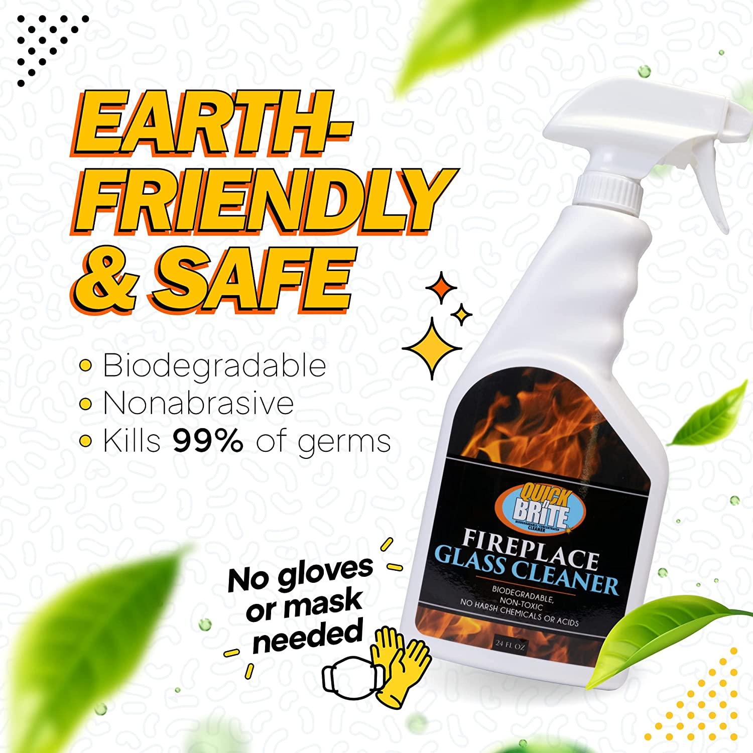 Quick N Brite Fireplace Glass Cleaner with Cloth, Sponge, and Spray, 24