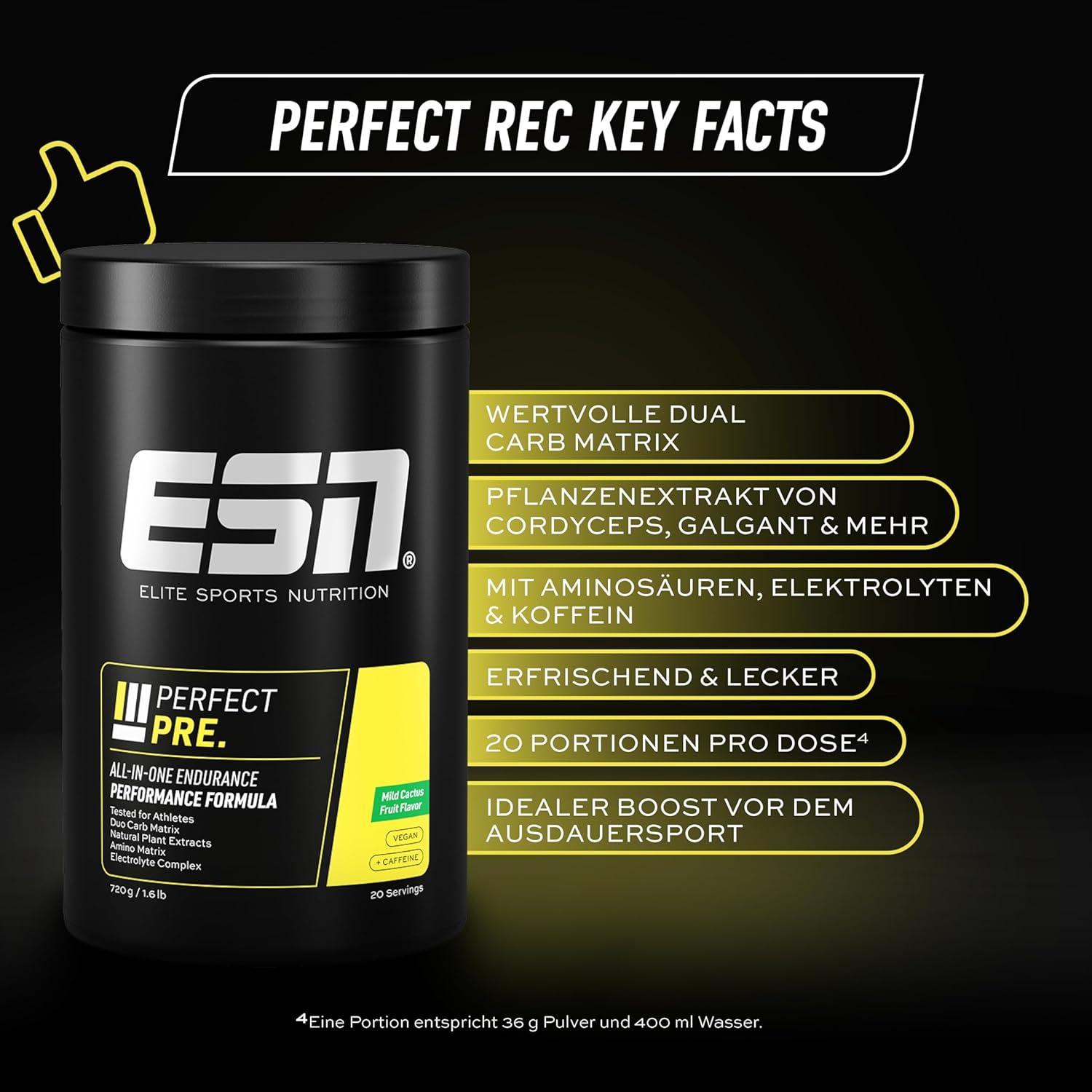 ESN Perfect Pre 720g - All-in-One Endurance Supplement with Carbs Plant  Extracts Vitamins & Caffeine | 20 Portions