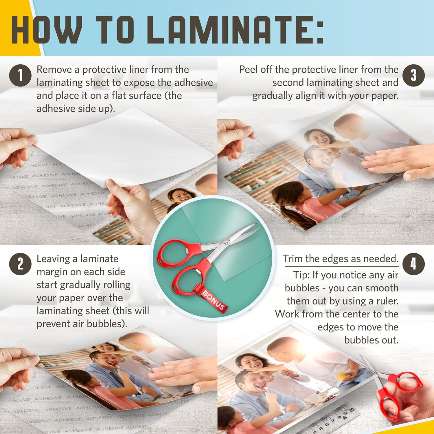 Self Adhesive Laminating Sheets, 9 x 11.5 Inches, 4 Mil Thick, Suited for Letter Size Self Sealing Lamination Sheets 8.5 x 11, 10 Pack