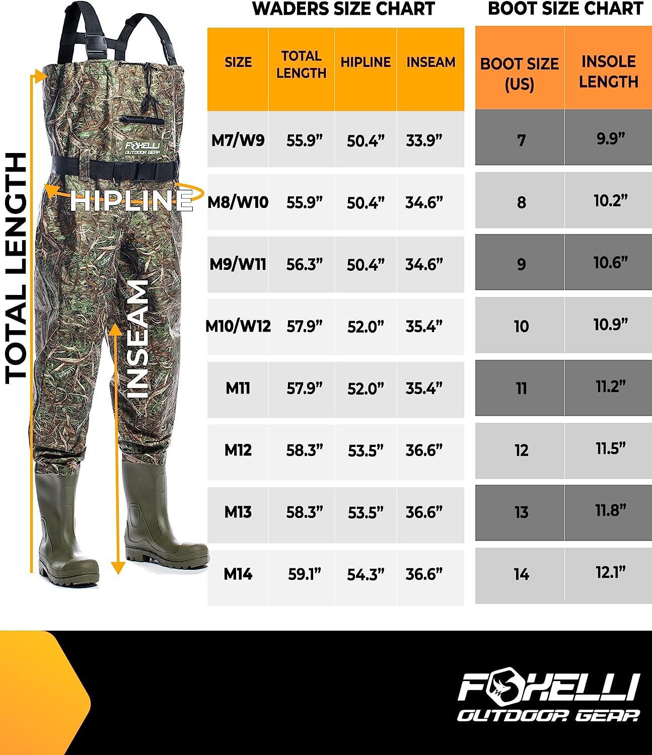 Foxelli Chest Waders Camo Hunting Fishing Waders for Men and Women with  Boots, 2-ply Nylon/PVC Waterproof Bootfoot Waders 11 Camo