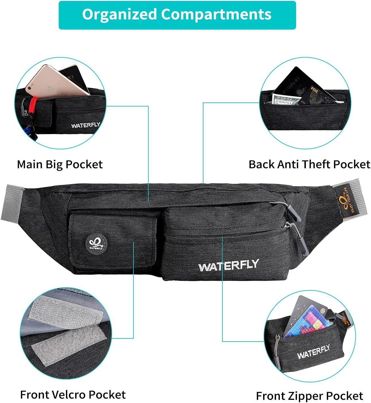Waterfly Fanny Pack for Women Men Water Resistant Small Waist Pouch Slim Belt Bag with 4 Pockets for Running Travelling Hiking Walking Lightweight
