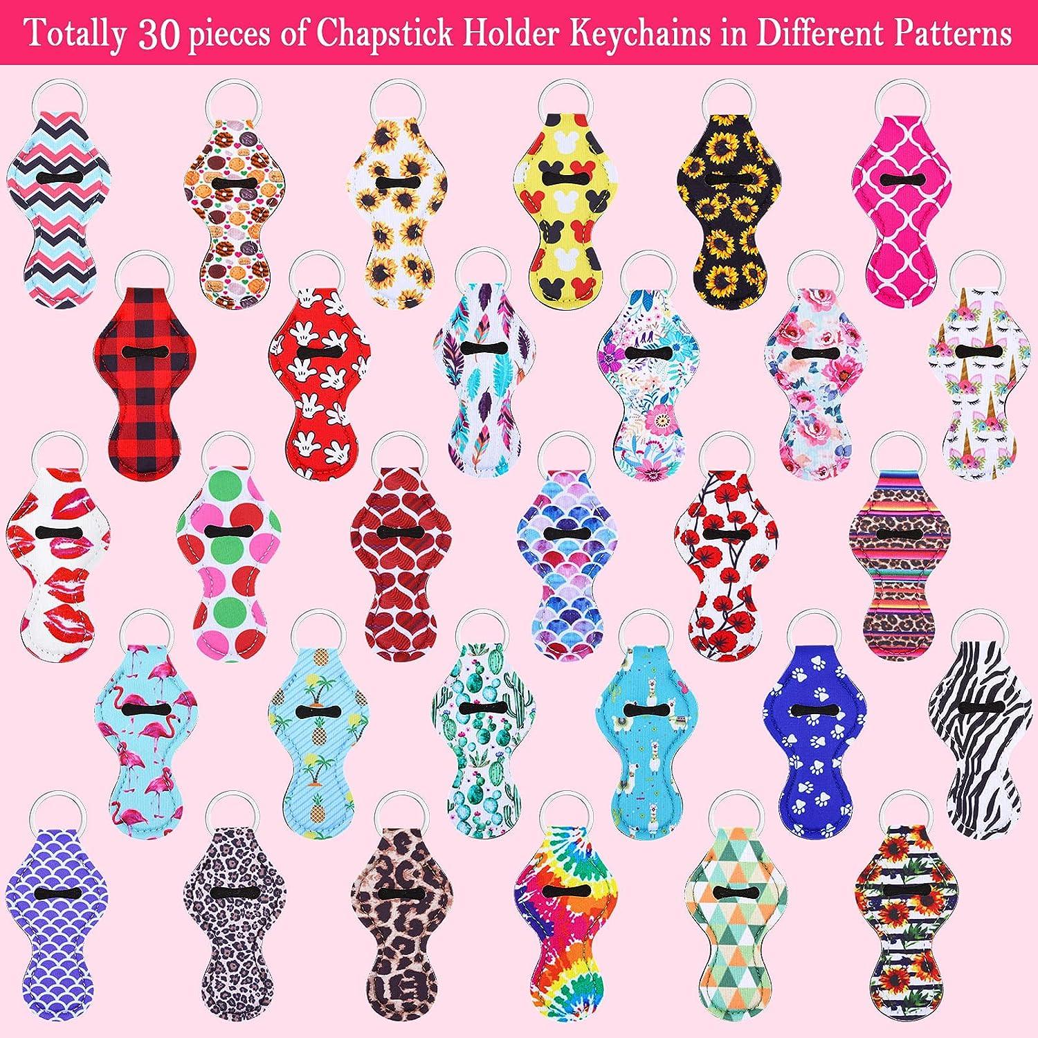 Cludoo 30Pcs Chapstick Holder Keychain Bulk 30 Vibrant Colors