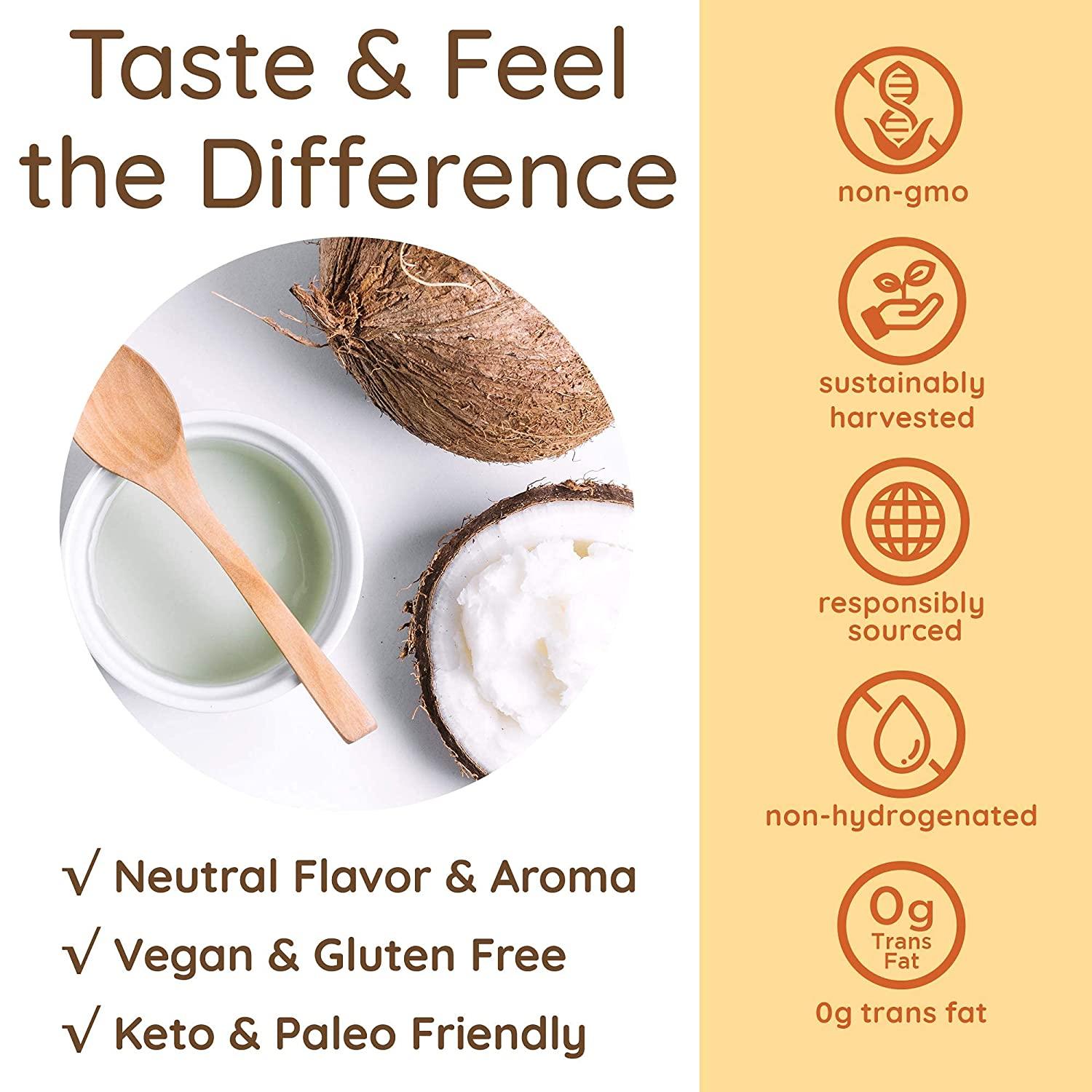 Organic Refined Coconut Oil for Cooking, Baking & Beauty Neutral Flavor & Aroma Expeller