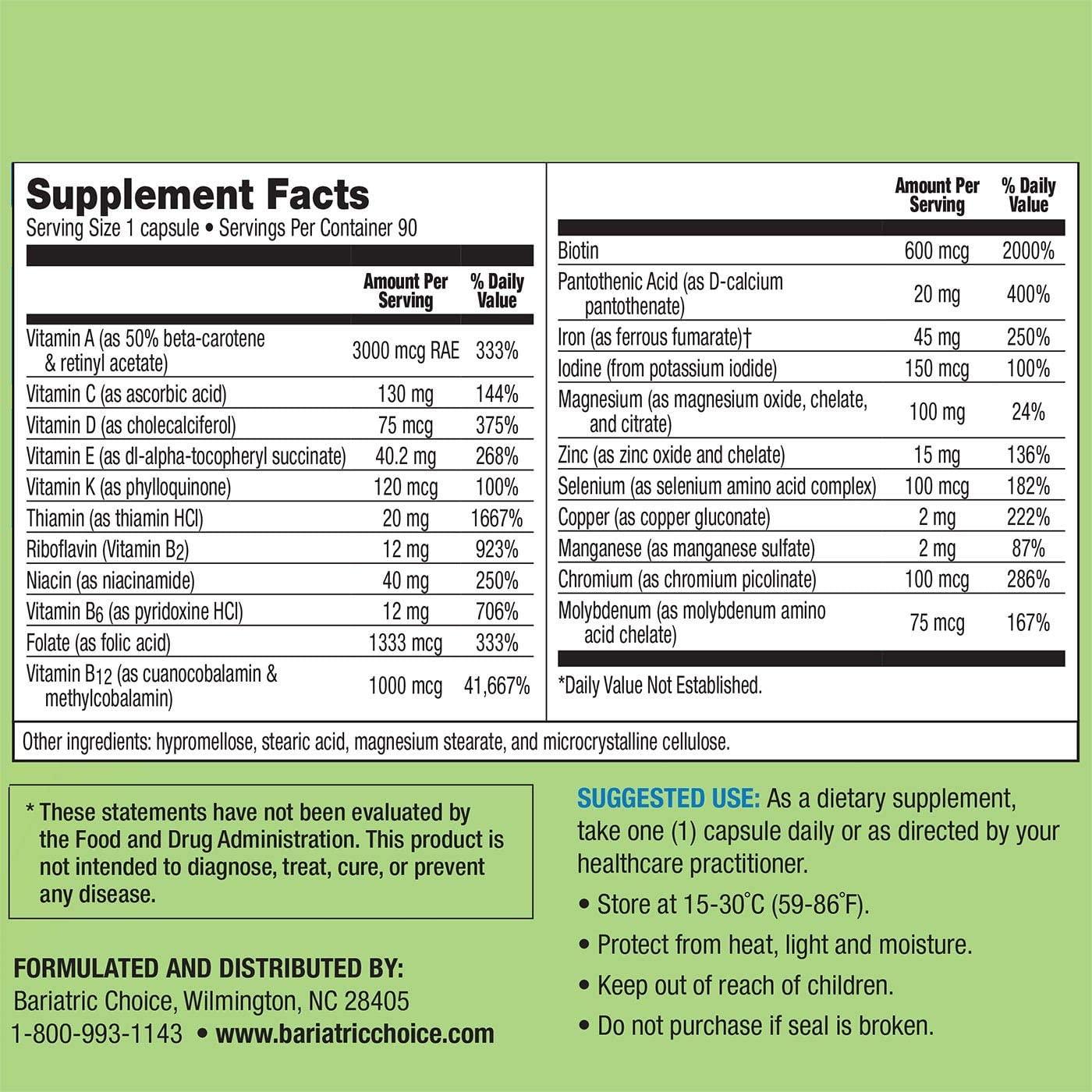 Bariatric Choice Once Daily Multivitamin Capsule with 45mg Iron 90ct Pack