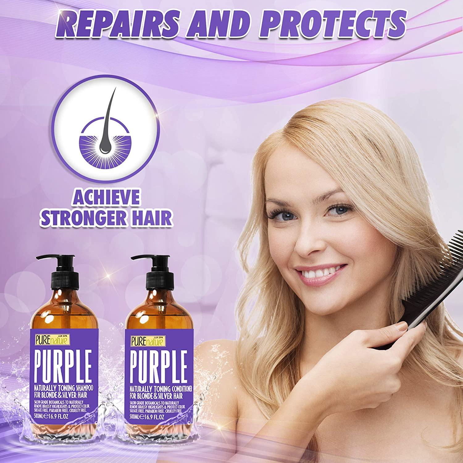 Purple Shampoo and Conditioner Set - No, Orange, Yellow or Brassy Tones - Best  Toner Treatment for Brassiness - Blonde, Grey, Bleached or Silver Hair -  Sulfate Free