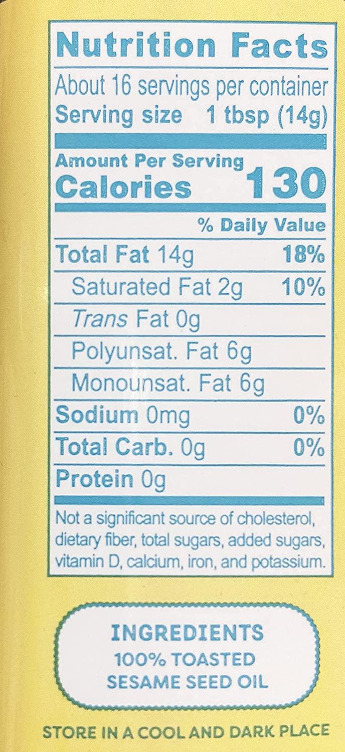 Toasted Sesame Oil Cold Pressed Roasted Seed Oil Certified Kosher 8.45 Fl Oz Single Pack