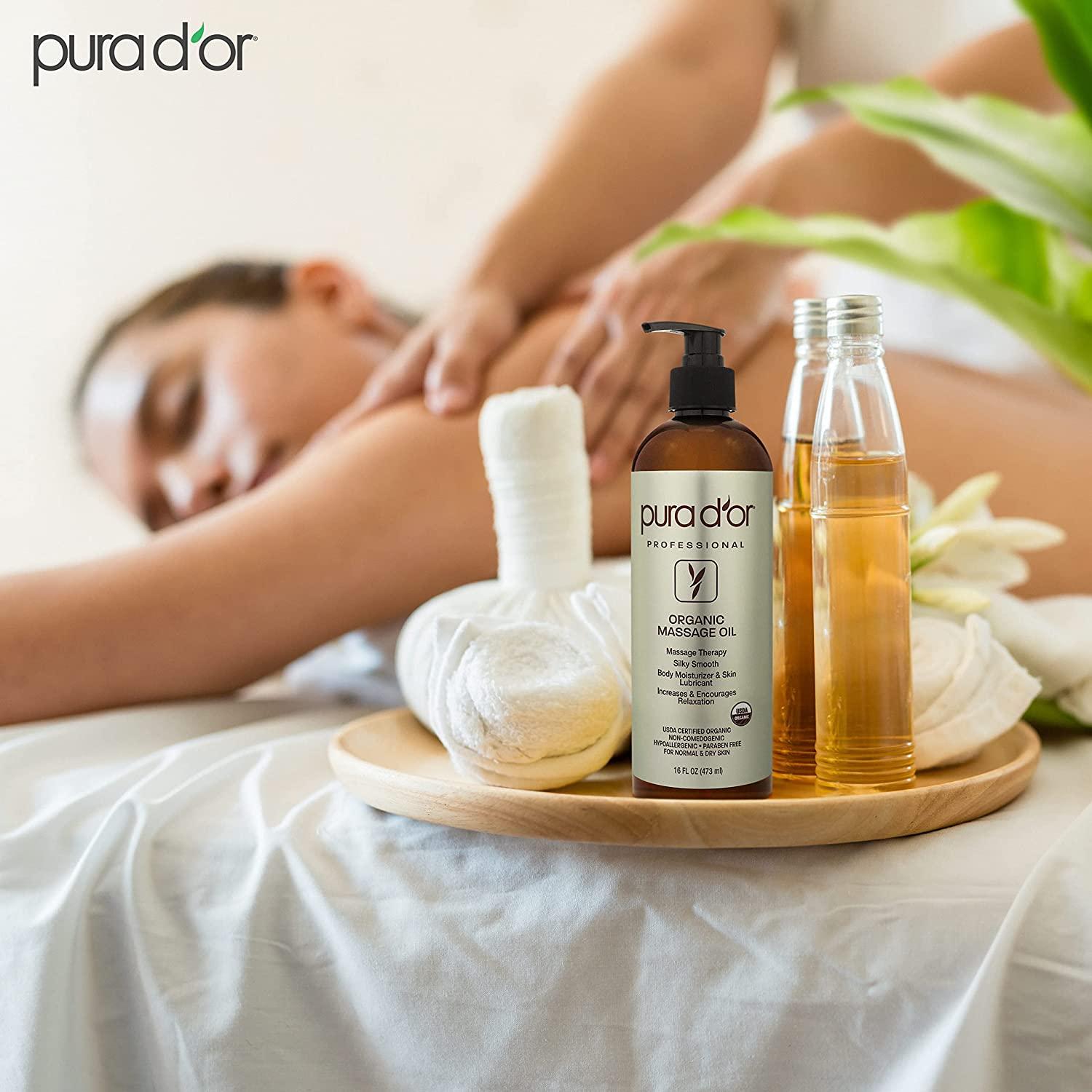 PURA D'OR Organic Massage Therapy Oil (16oz) - USDA Certified Blend of  Almond, Apricot, Argan, Ginger, Jojoba, and Lavender Oils for Silky Skin -  Body Moisturizer & Skin Lubricant | Buy Now