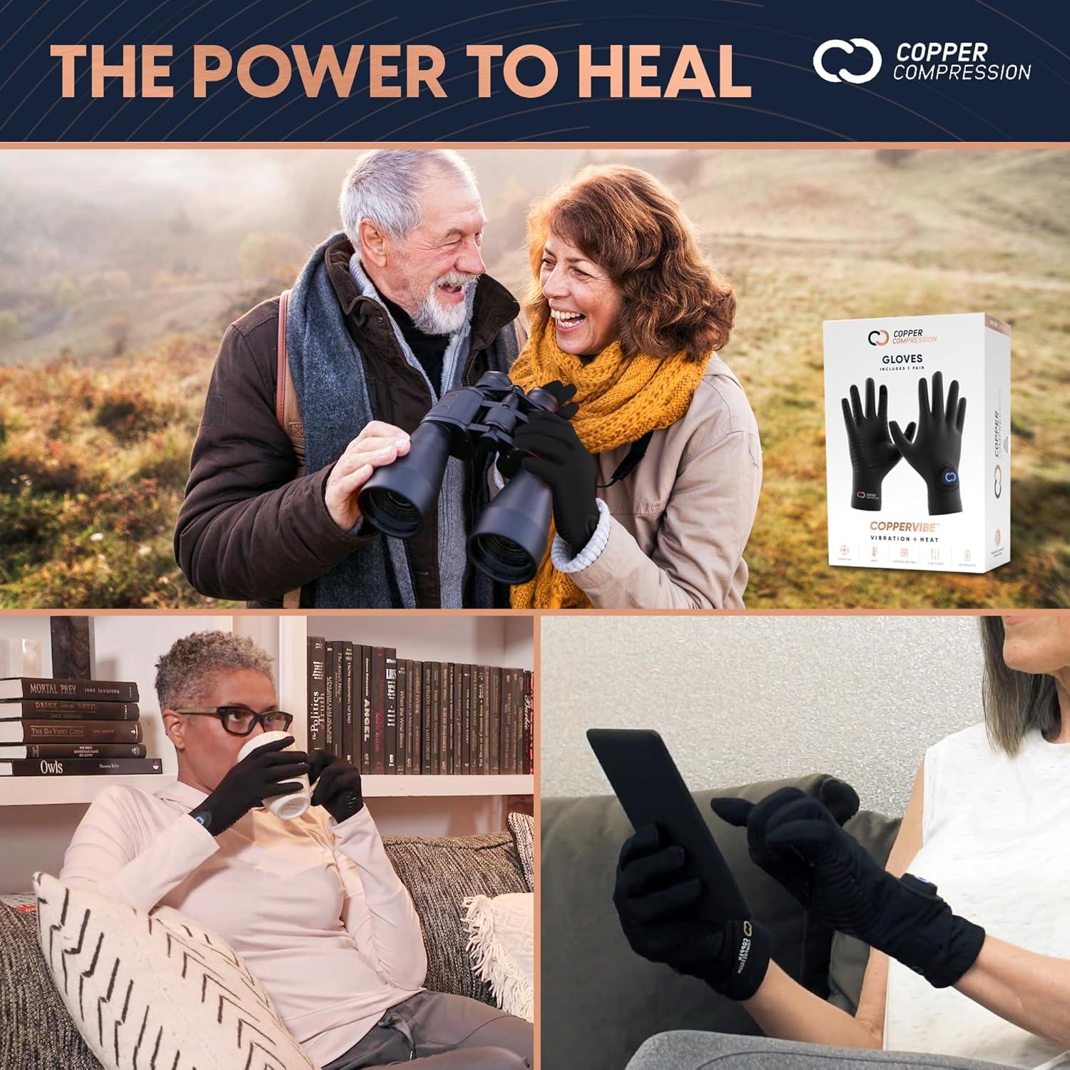 Copper Compression CopperVibe Heated Therapy Gloves for Arthritis & Pain  Relief - Vibration & Heat Massage for Men & Women | Buy Now with Express  International Delivery | GoSupps.com