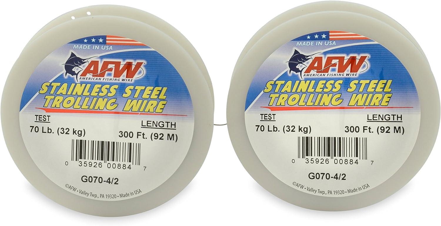 American Fishing Wire Stainless Steel Trolling Wire (Single Strand) Bright  2 -300 Foot Connected Spools, 60 Pound Test