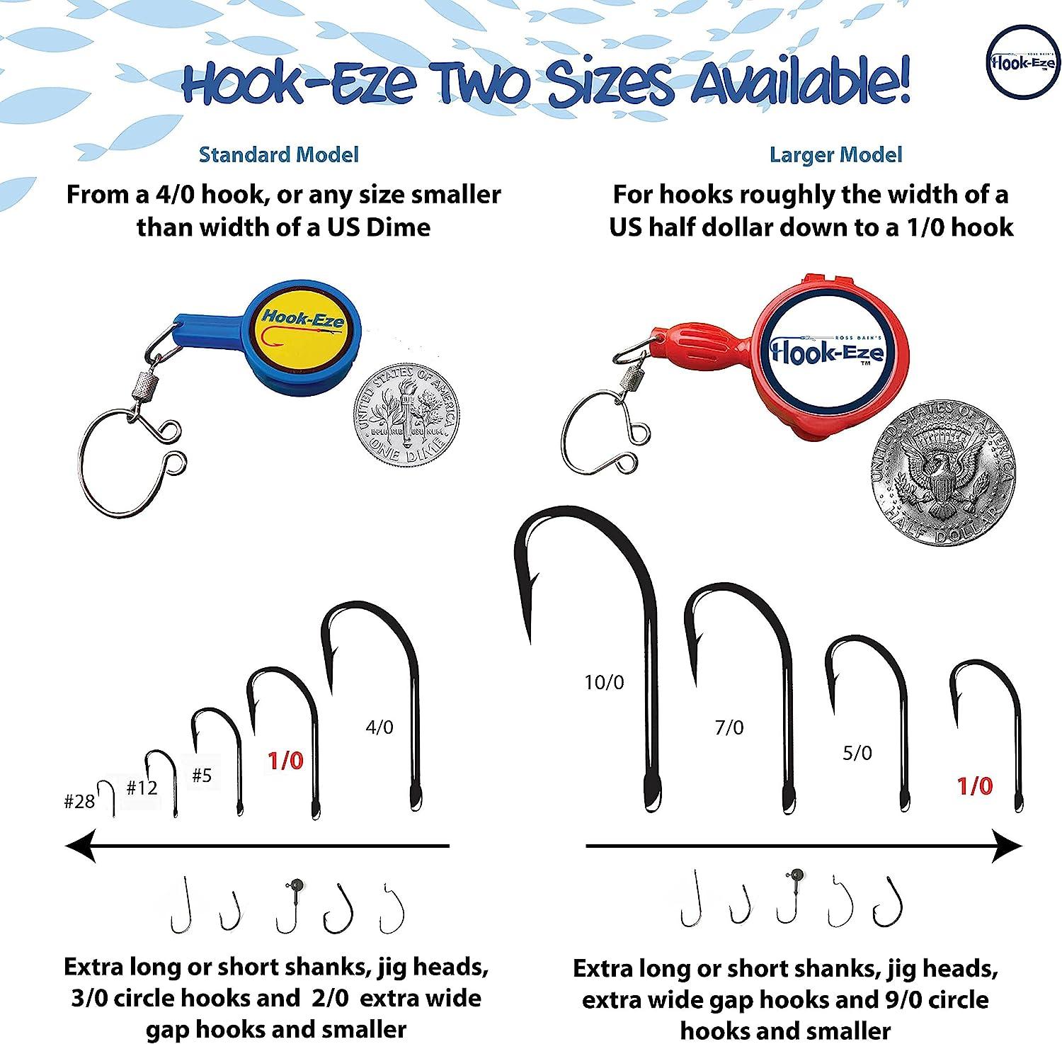 HOOK-EZE Knot Tying Tool Cover Hooks on 4 Fishing Poles - Line Cutter - 2  Sizes Saltwater Freshwater Bass Kayak Ice Fishing Red, Blue