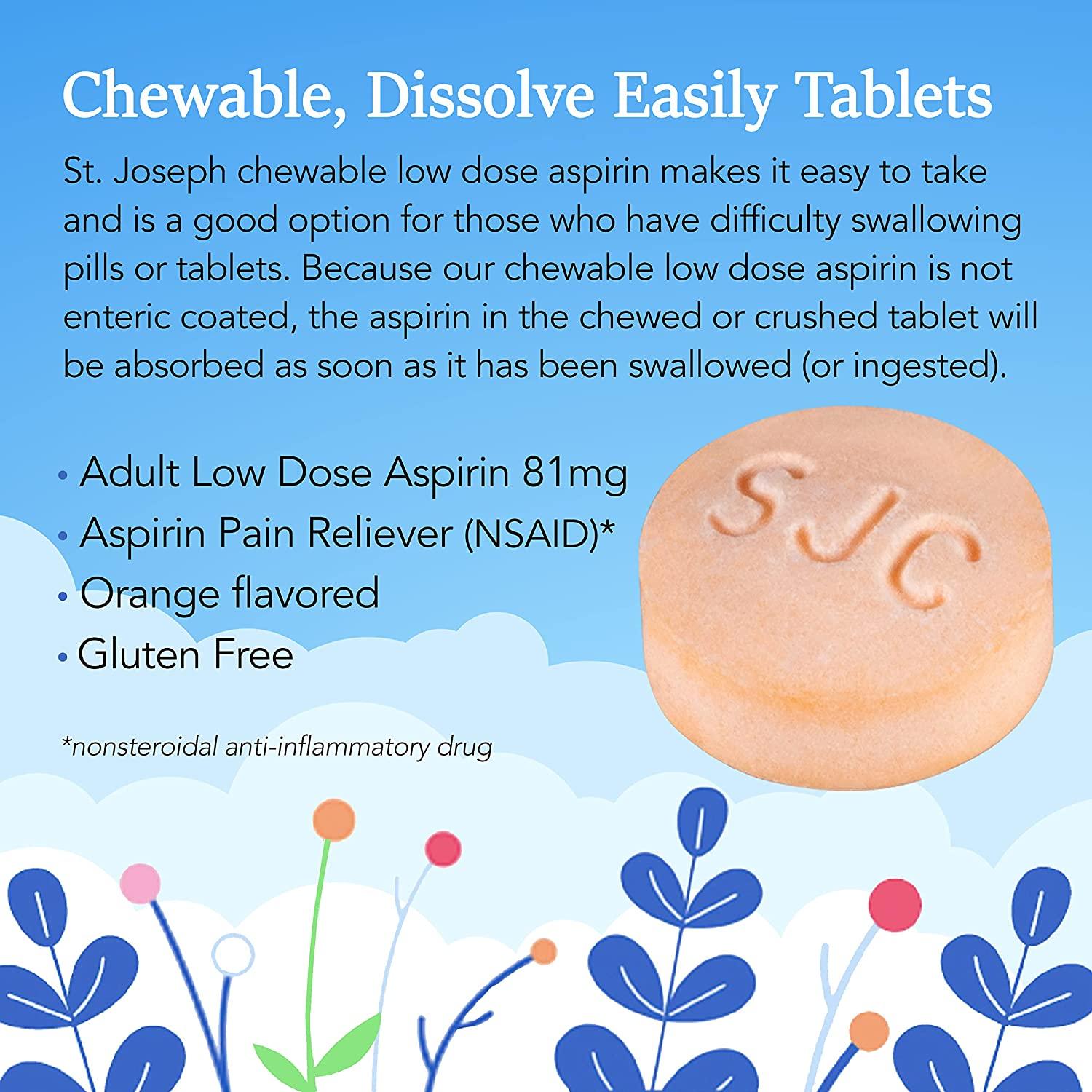 St. Joseph Aspirin Pain Reliever (NSAID) 81mg, Chewable Orange Tablets