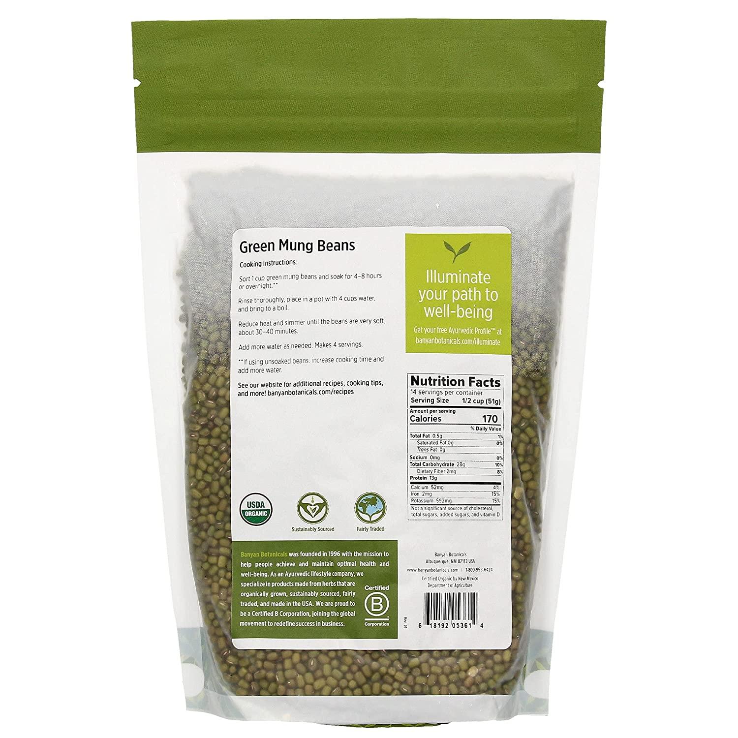 Banyan Botanicals Green Mung Beans USDA Organic Non GMO For Soups